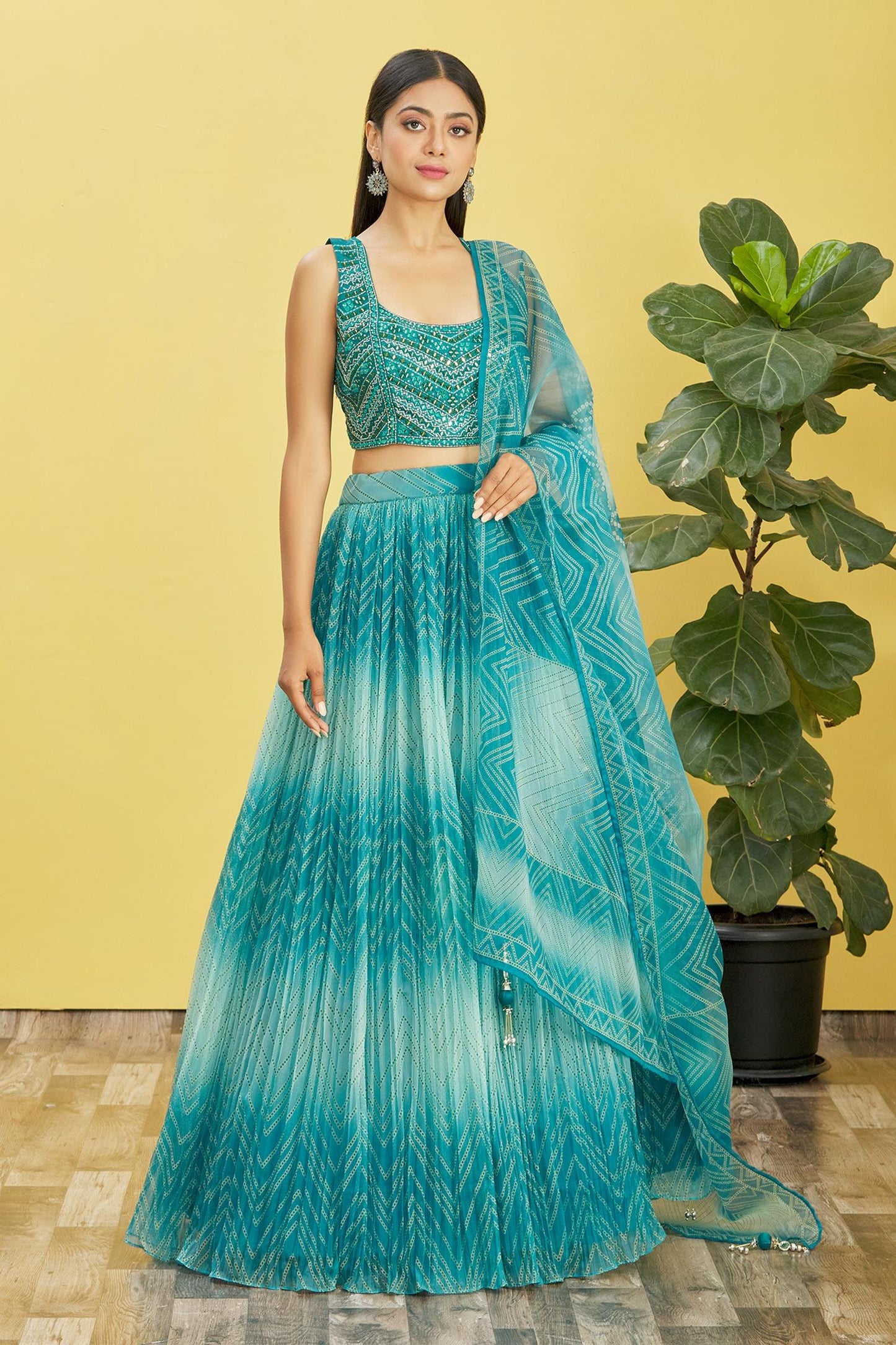 Blue Color ORGANZA Real Mirror with Thread, Zari, Sequins Embroidered And Digital Print Work Lehenga Choli