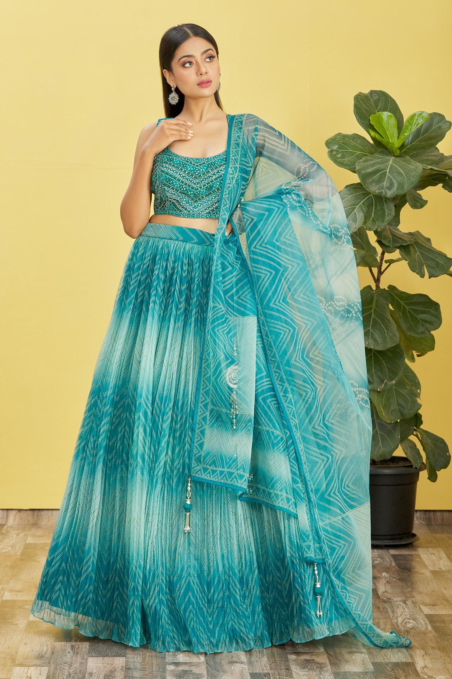 Blue Color ORGANZA Real Mirror with Thread, Zari, Sequins Embroidered And Digital Print Work Lehenga Choli