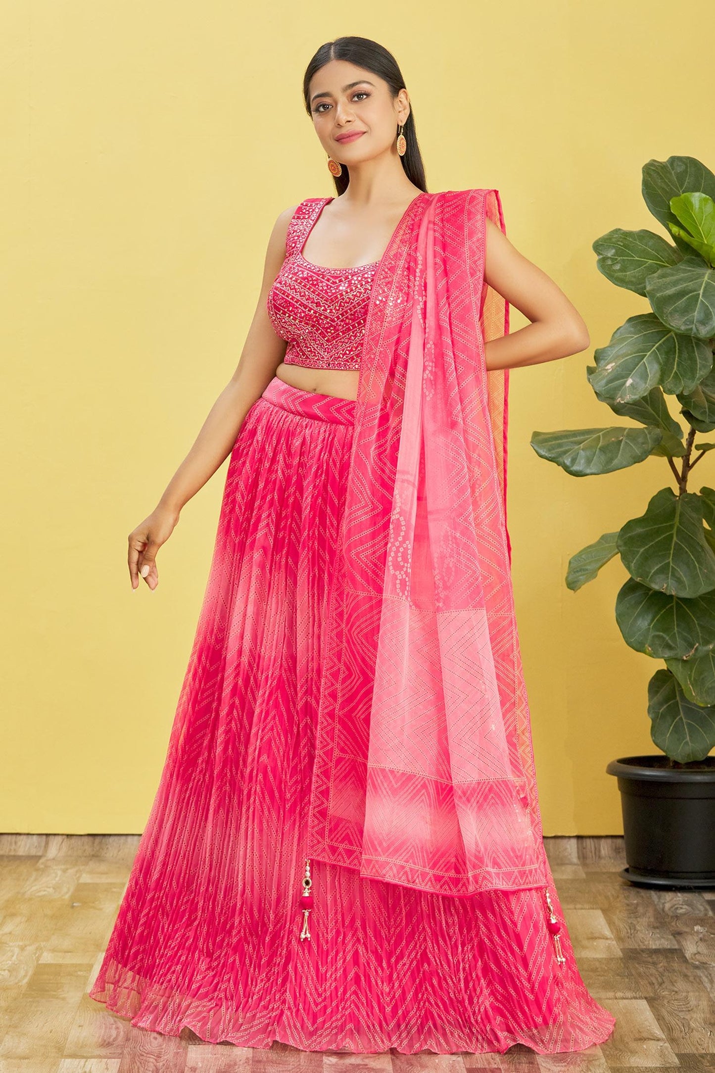 Pink Color ORGANZA Real Mirror with Thread, Zari, Sequins Embroidered And Digital Print Work Lehenga Choli