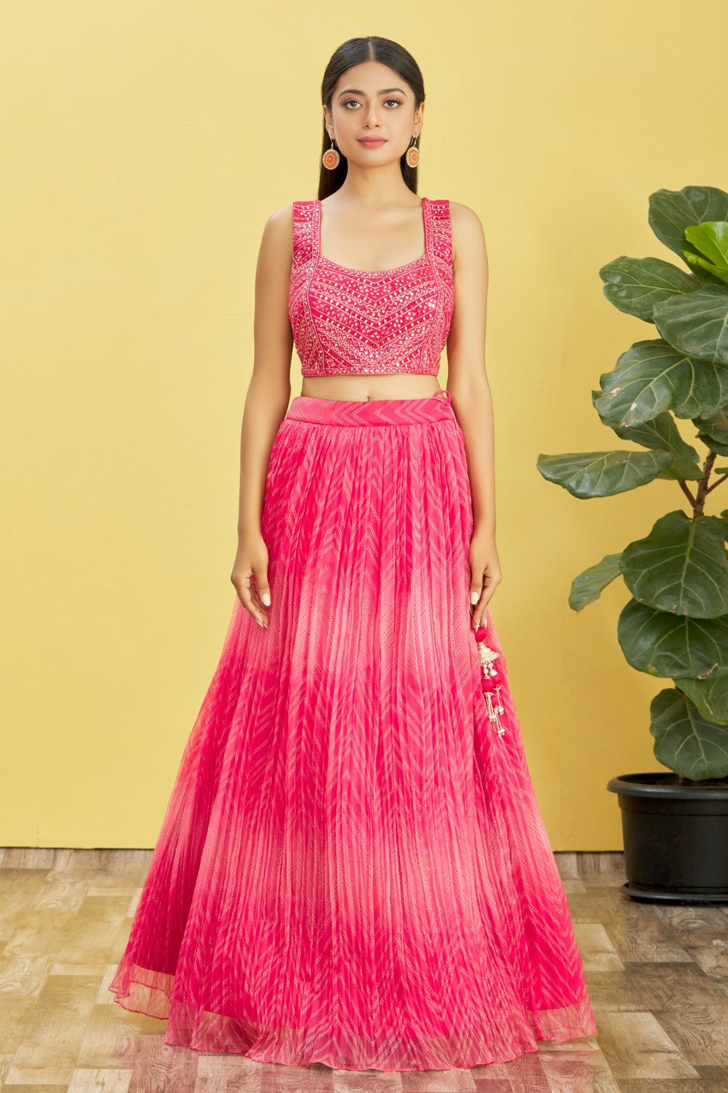 Pink Color ORGANZA Real Mirror with Thread, Zari, Sequins Embroidered And Digital Print Work Lehenga Choli