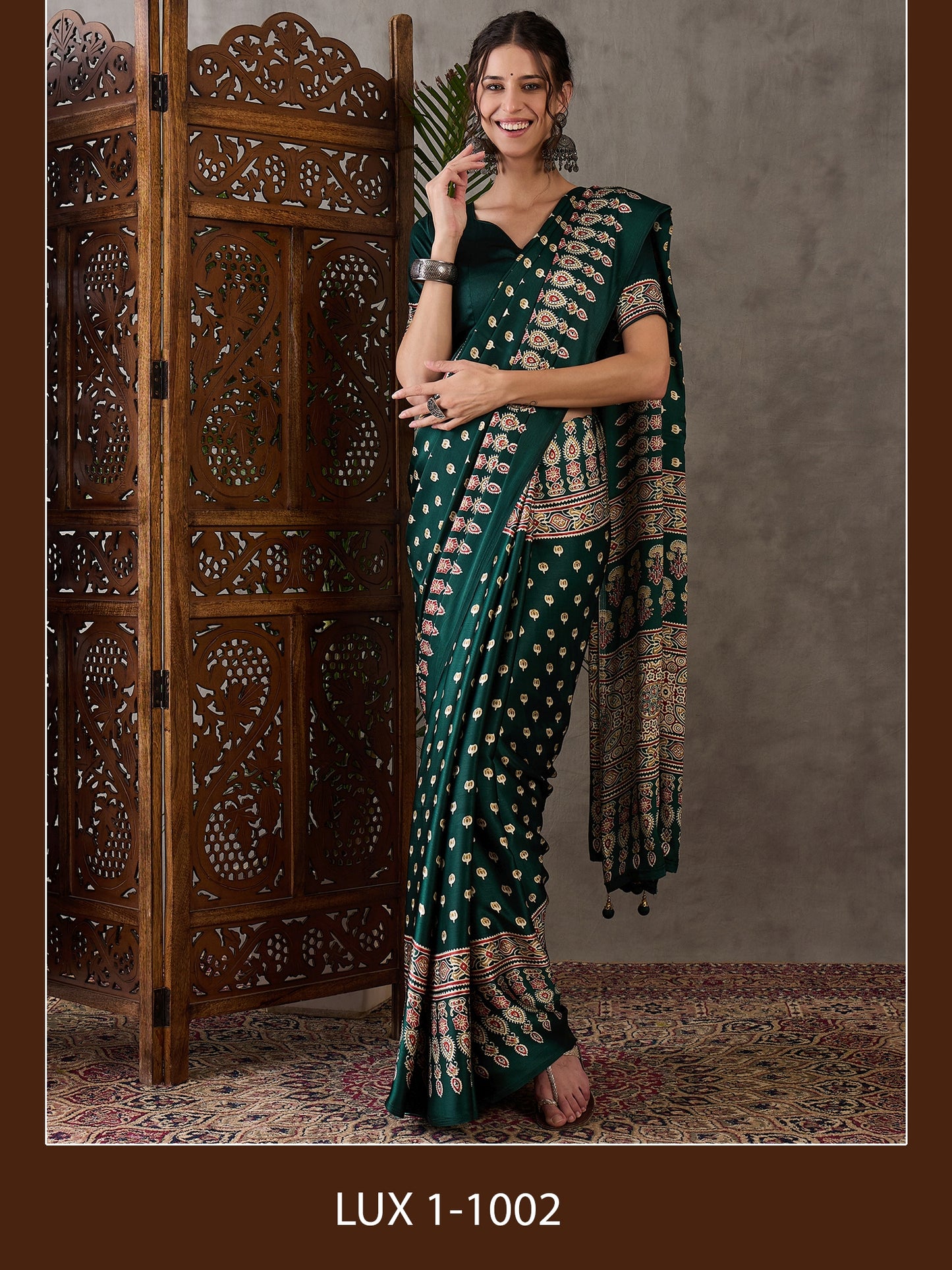 Rana Pure Semi Modal Silk Floral Printed green Saree