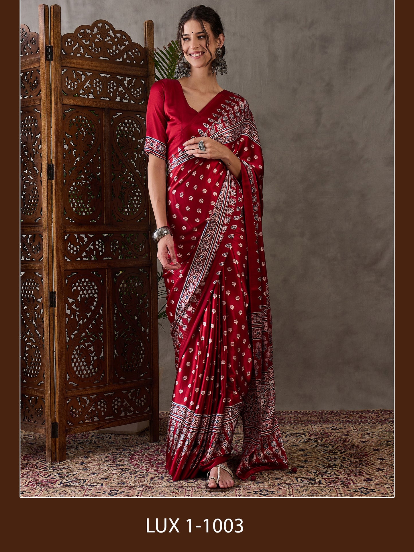 Rana Pure Semi Modal Silk Floral Printed red Saree