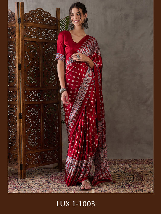 Rana Pure Semi Modal Silk Floral Printed red Saree