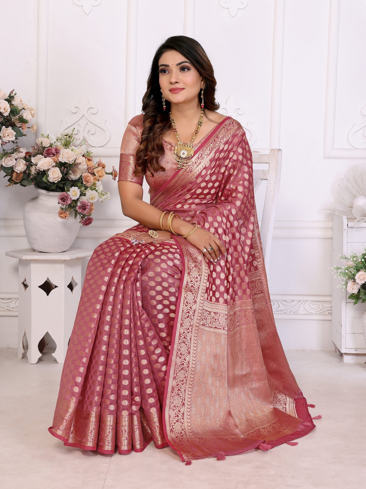 Pink Color Premium Superior Soft Organza Silk Banarasi Saree