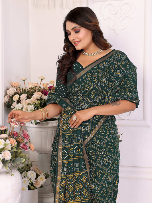 हरी अंबिका शुद्ध पटोला और बंधेज पैटर्न नरम सूती हल्के वजन की साड़ी