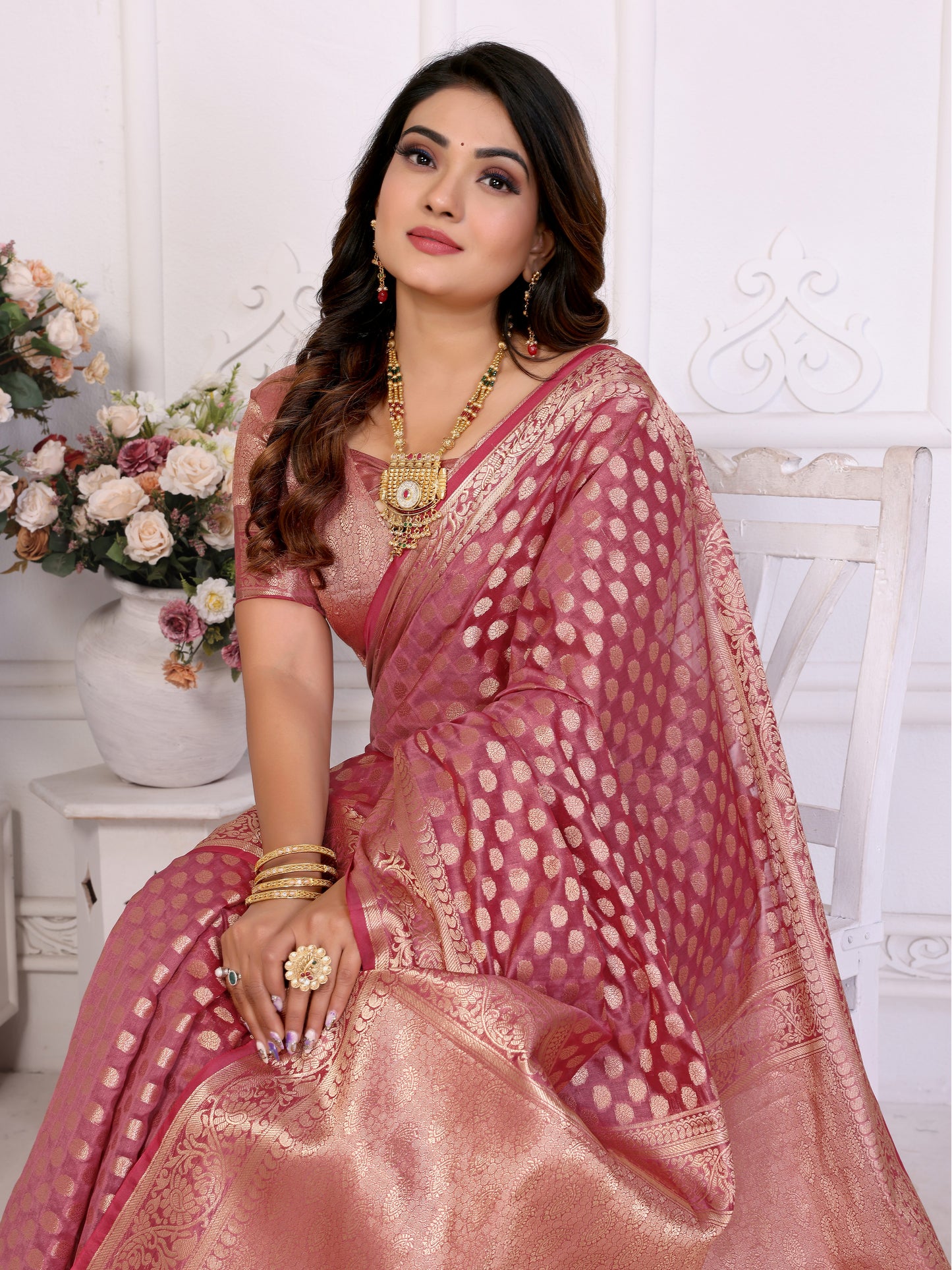 Pink Color Premium Superior Soft Organza Silk Banarasi Saree