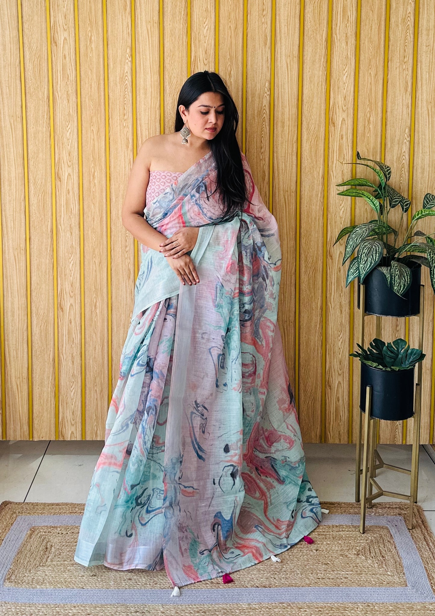 Multi Color Soft Linen Cotton Digital Print Saree Very Premium And Rich Quality