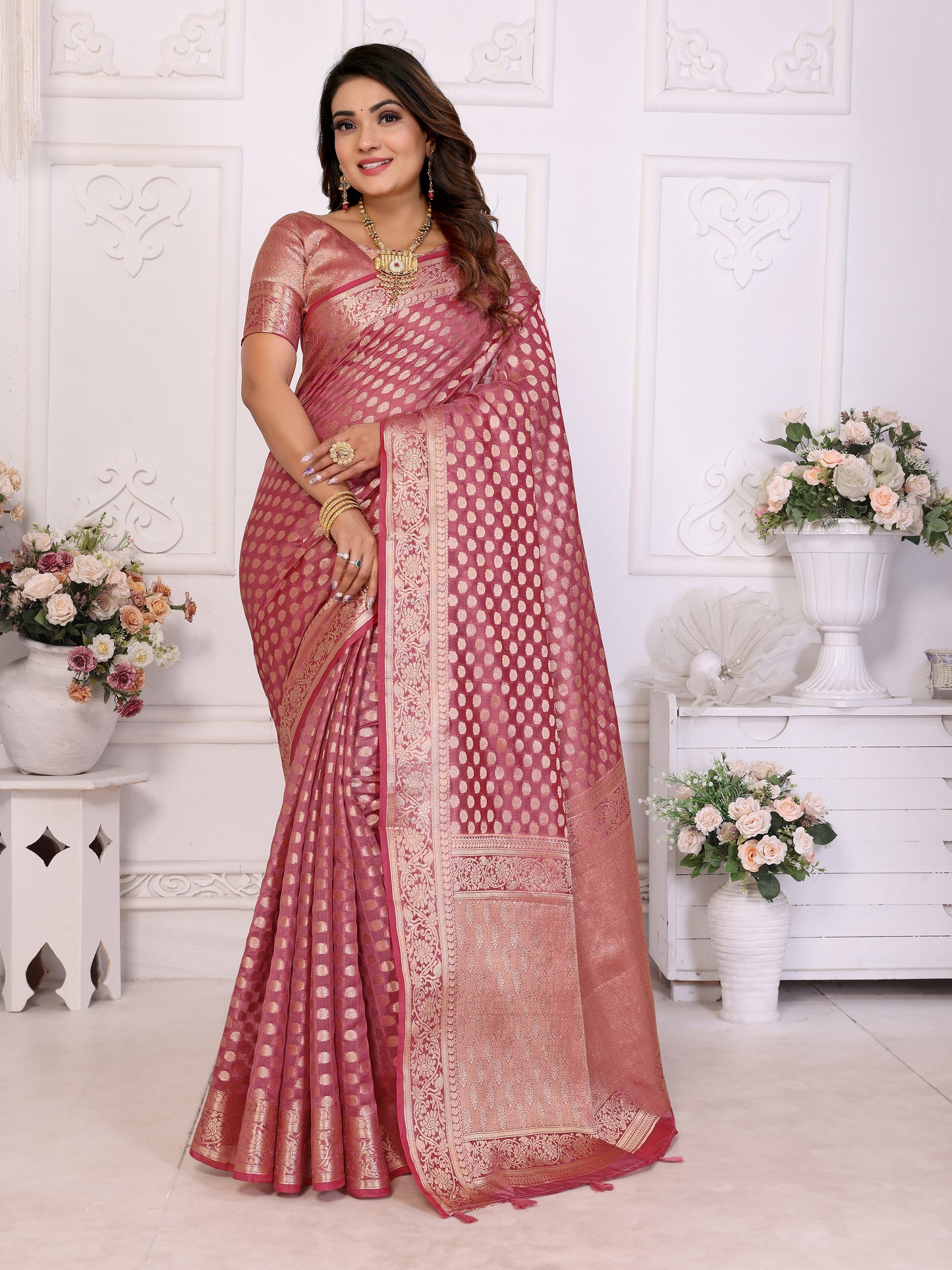 Pink Color Premium Superior Soft Organza Silk Banarasi Saree