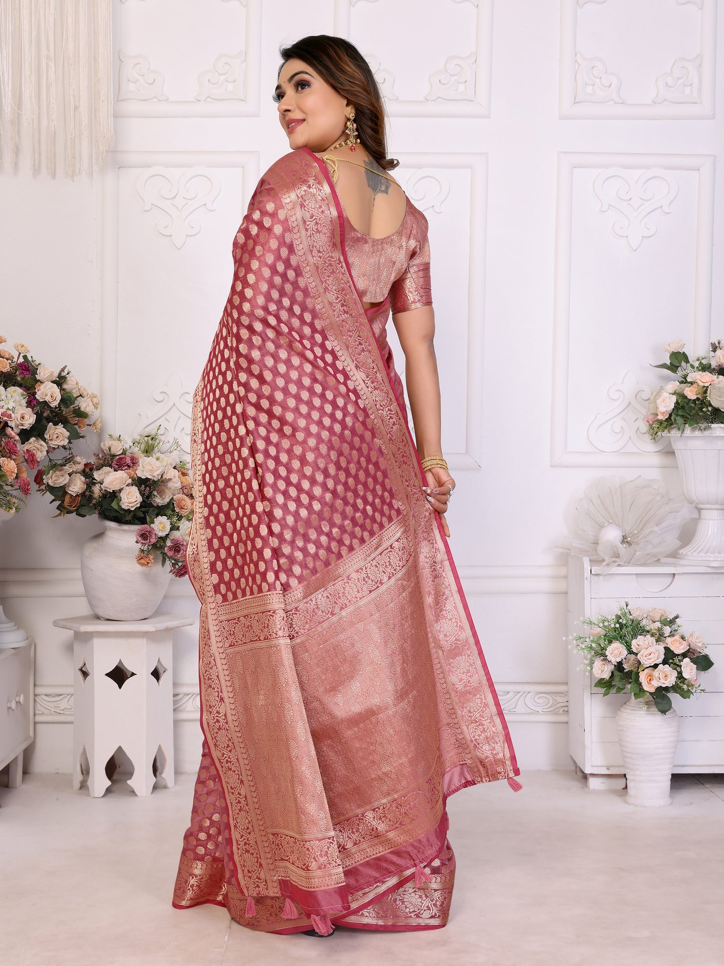 Pink Color Premium Superior Soft Organza Silk Banarasi Saree