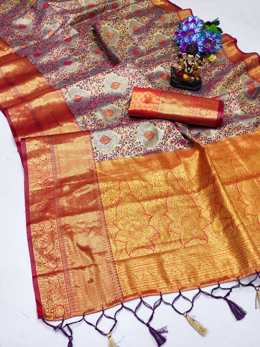 Gray Draupadi Kanjivaram silk sarees And silky utter smooth and awesome feel