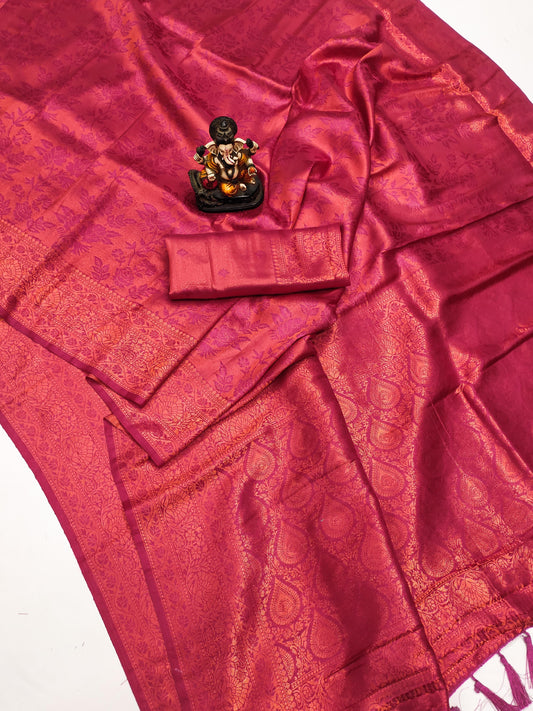 Red Roza soft Silk Kanjivaram blends saree with beautiful weaving exclusive work