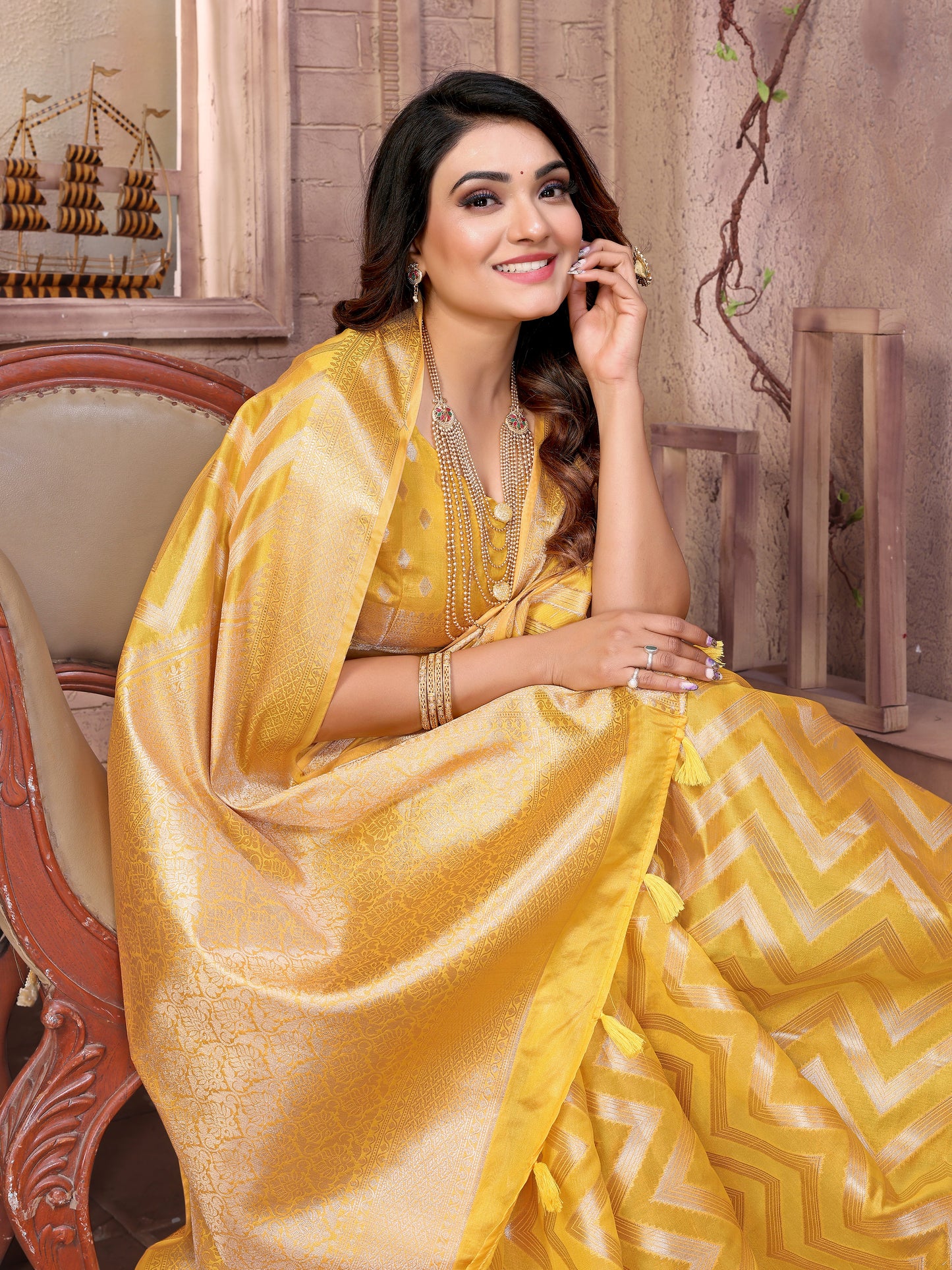 Yellow Color Premium Superior Soft Organza Silk Banarasi Saree With Zari Border