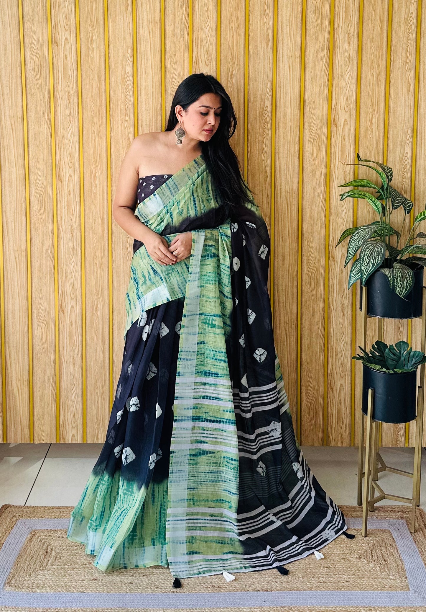 Black Color Soft Linen Cotton Digital Print Saree Very Premium And Rich Quality