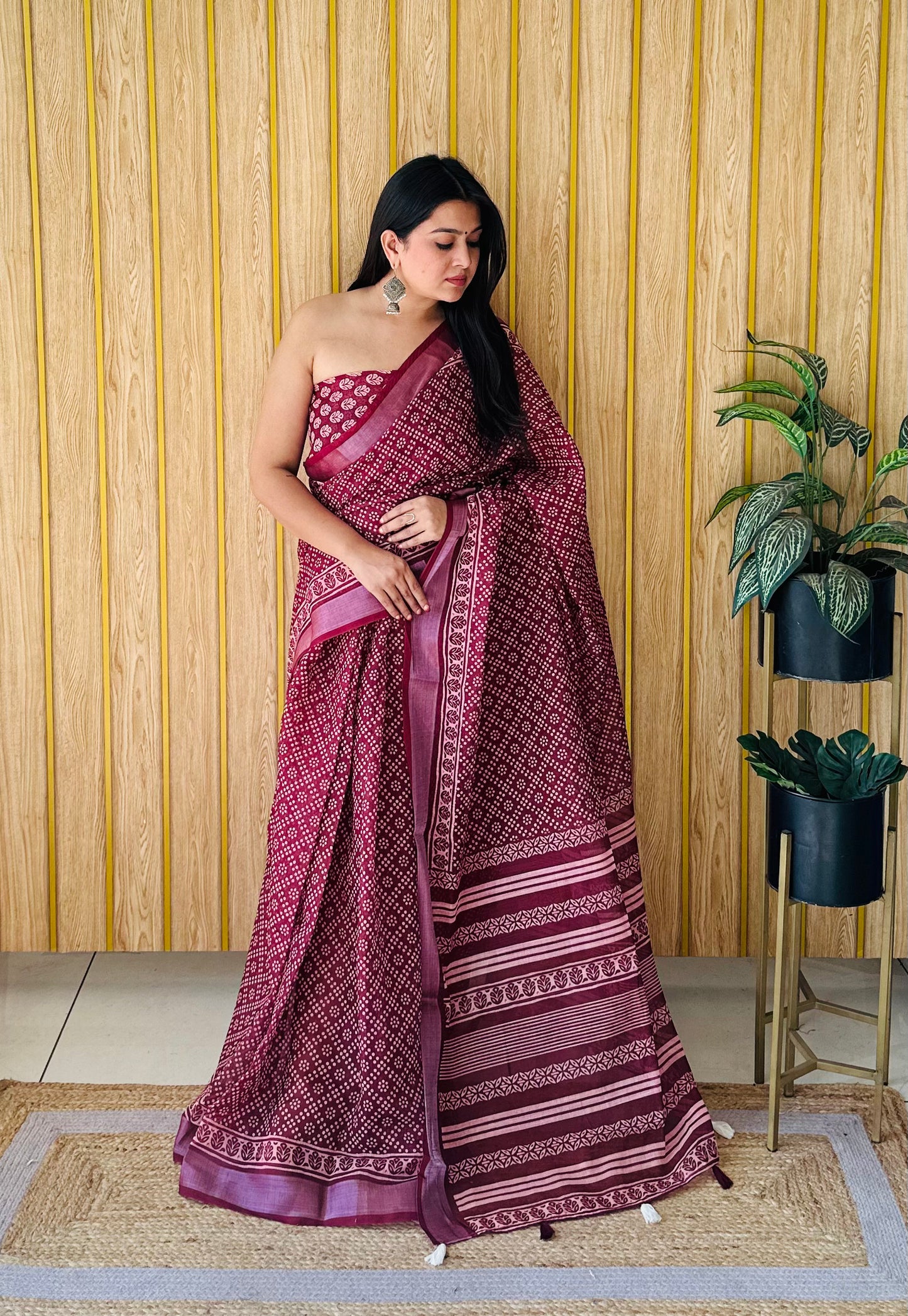 Brown Color Premium And Rich Quality Soft Linen Cotton Digital Print Saree