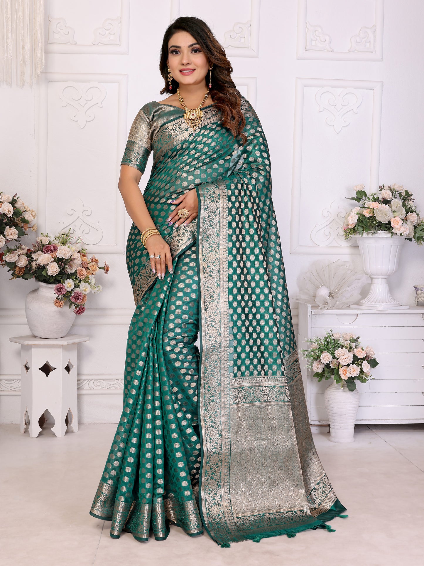 Green Color Premium Superior Soft Organza Silk Banarasi Saree