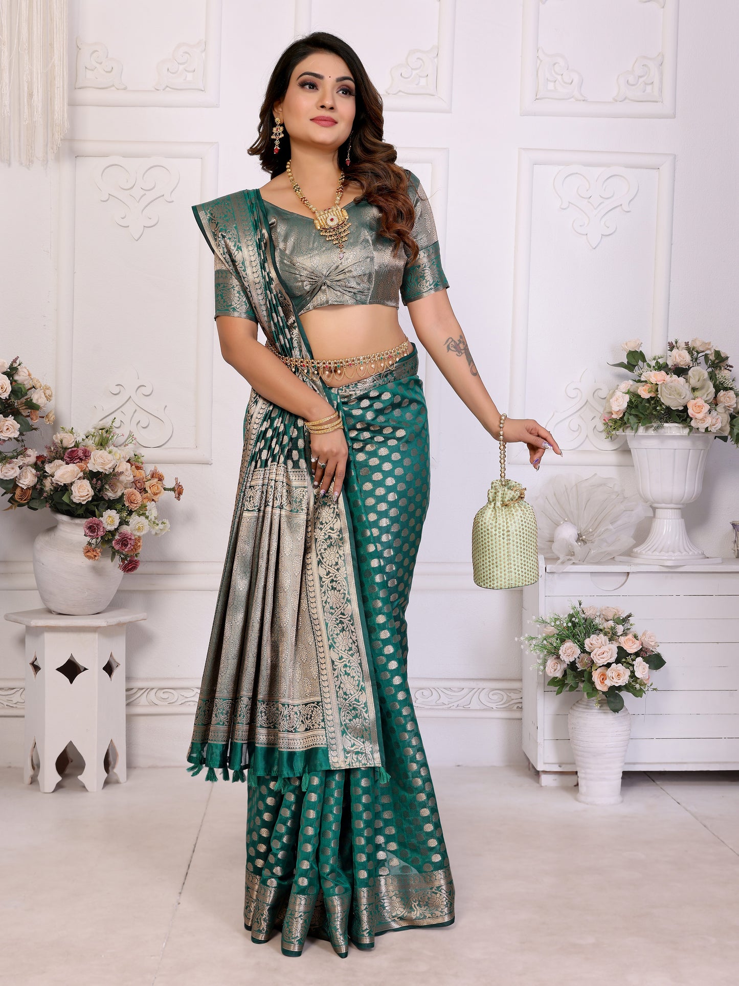 Green Color Premium Superior Soft Organza Silk Banarasi Saree