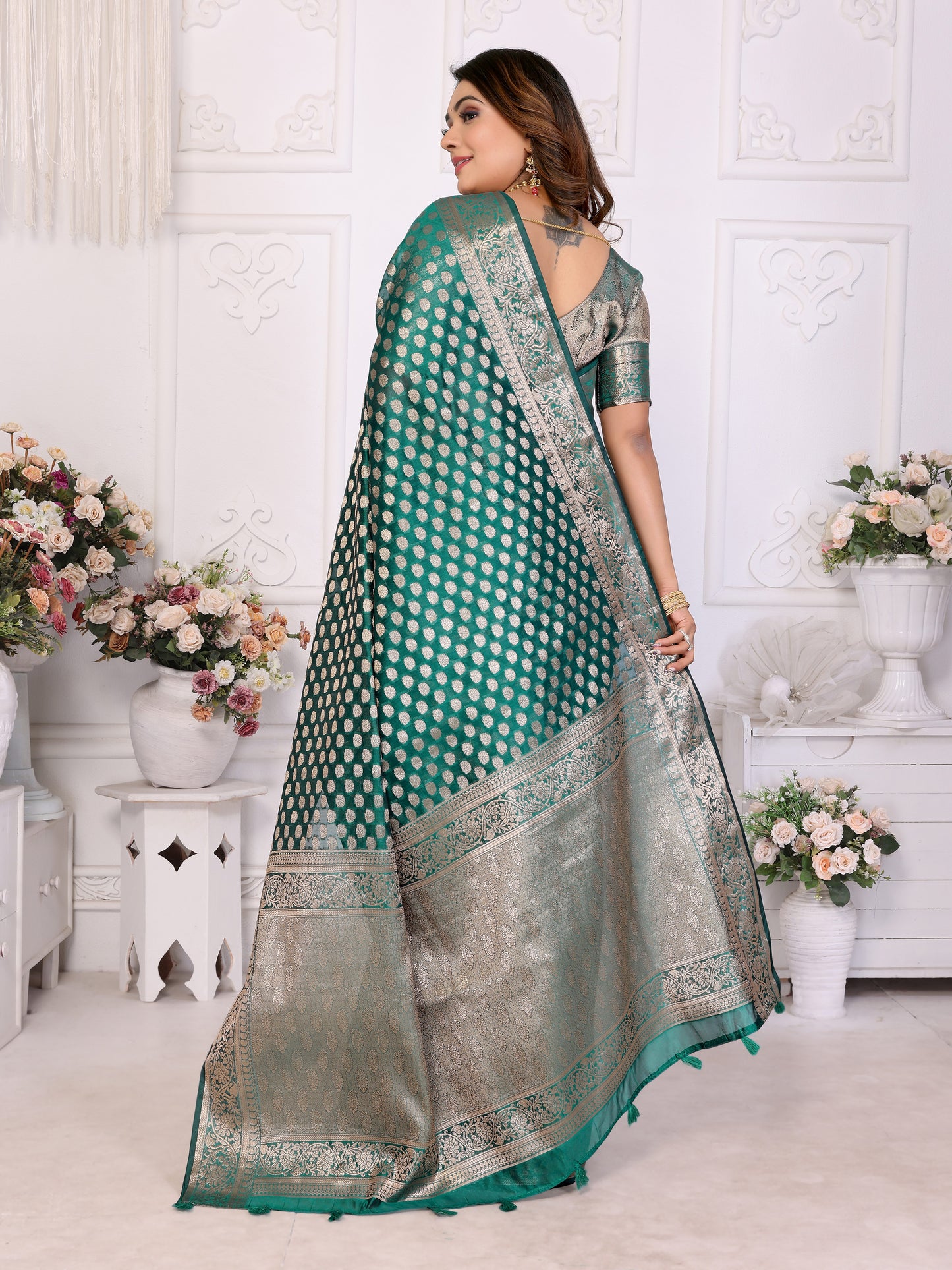 Green Color Premium Superior Soft Organza Silk Banarasi Saree