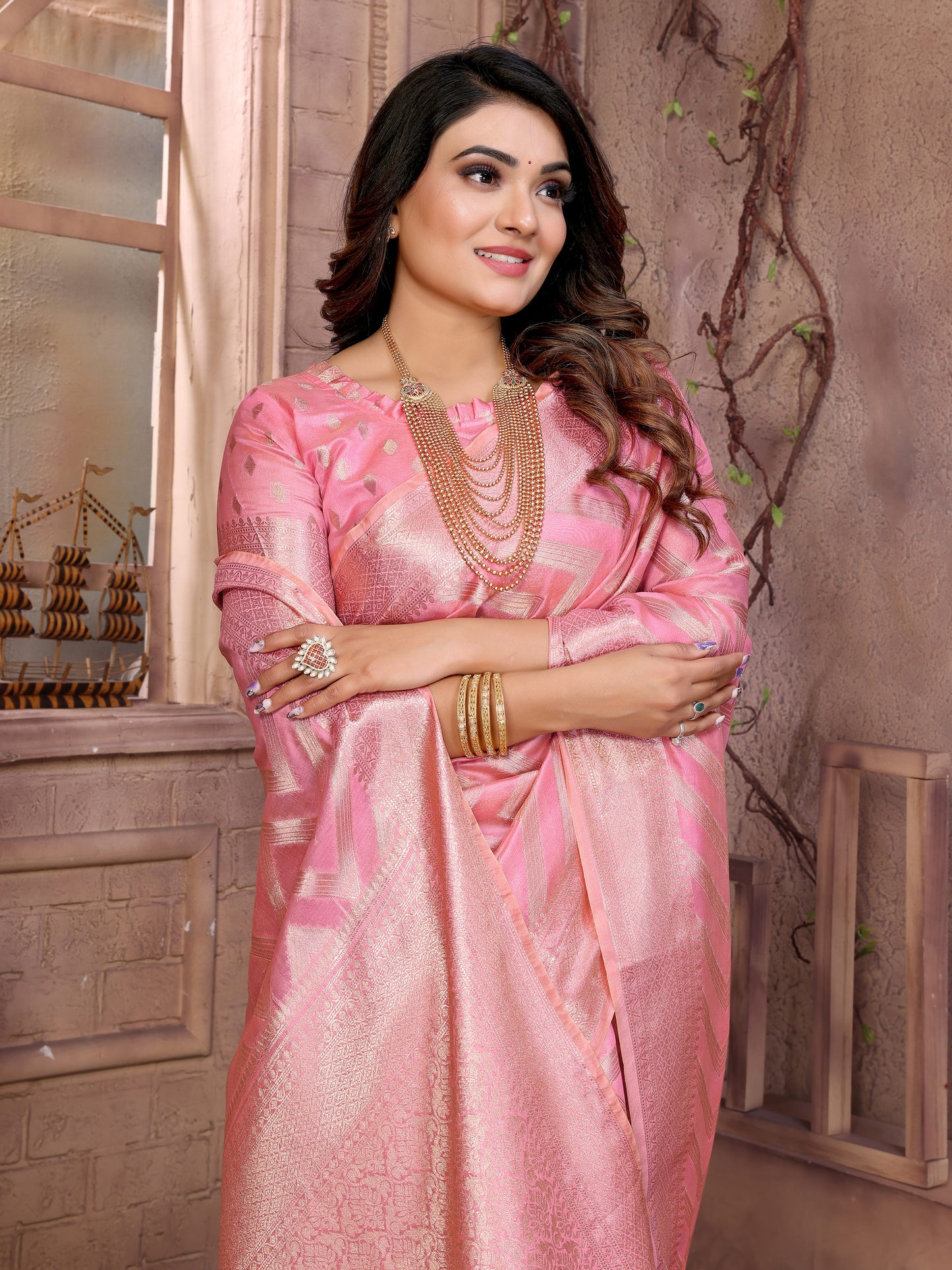 Pink Color Premium Superior Soft Organza Silk Banarasi Saree With Zari Border