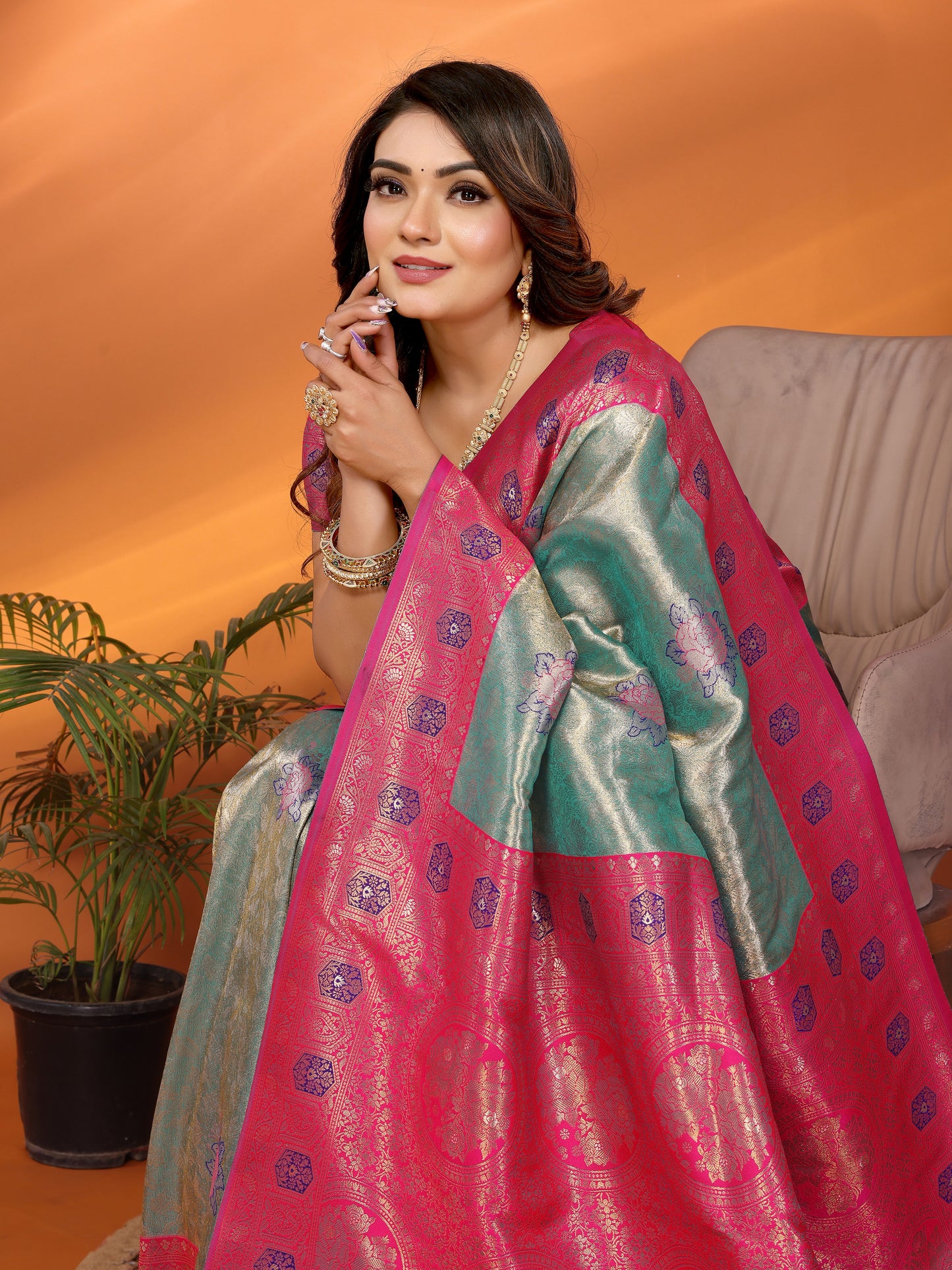 Sky Blue Saroz banarasi tissue silk sarees with all over weaving butties