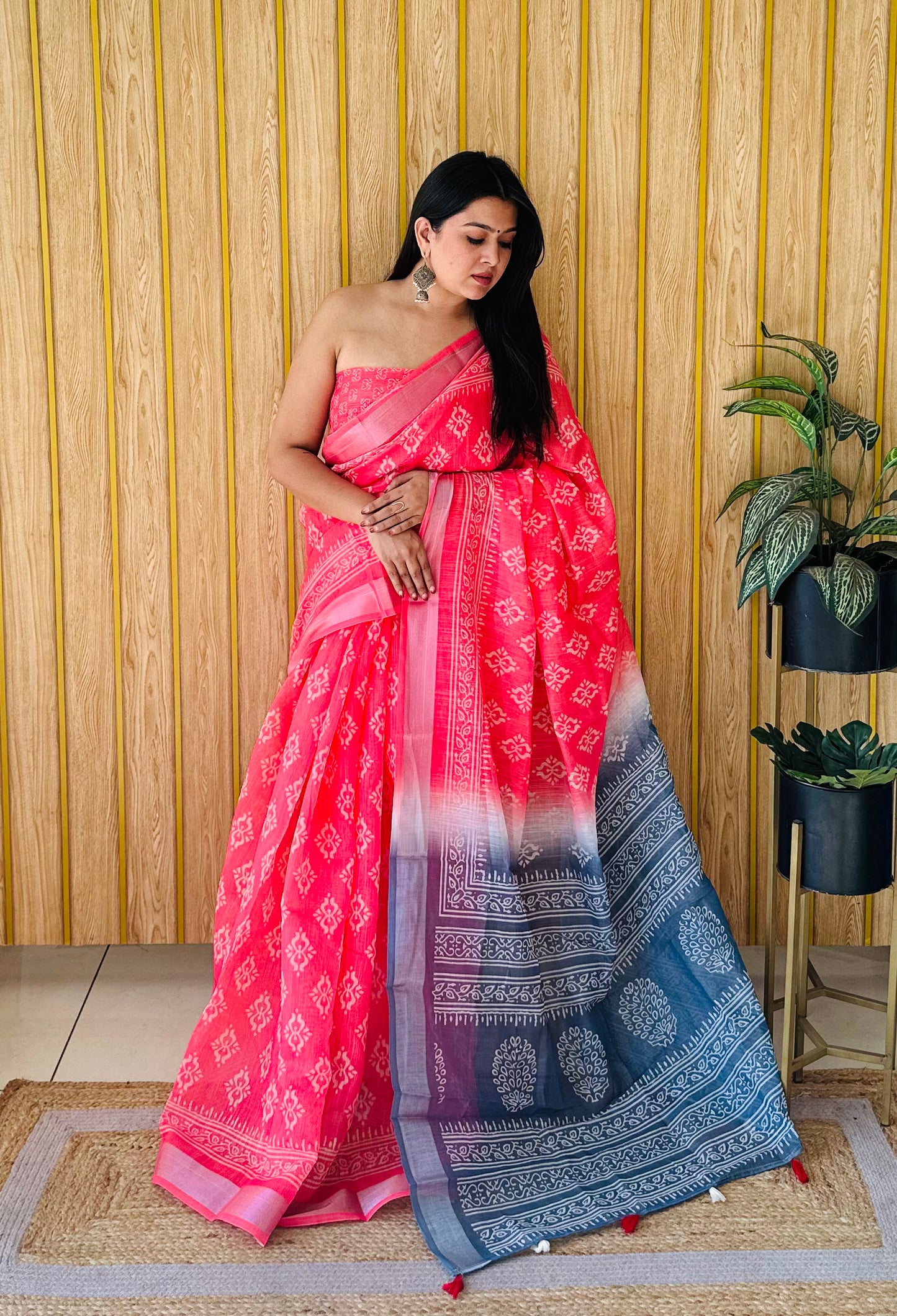 New Concept Premium And Rich Soft Linen Cotton Digital Print Saree With Silver Border