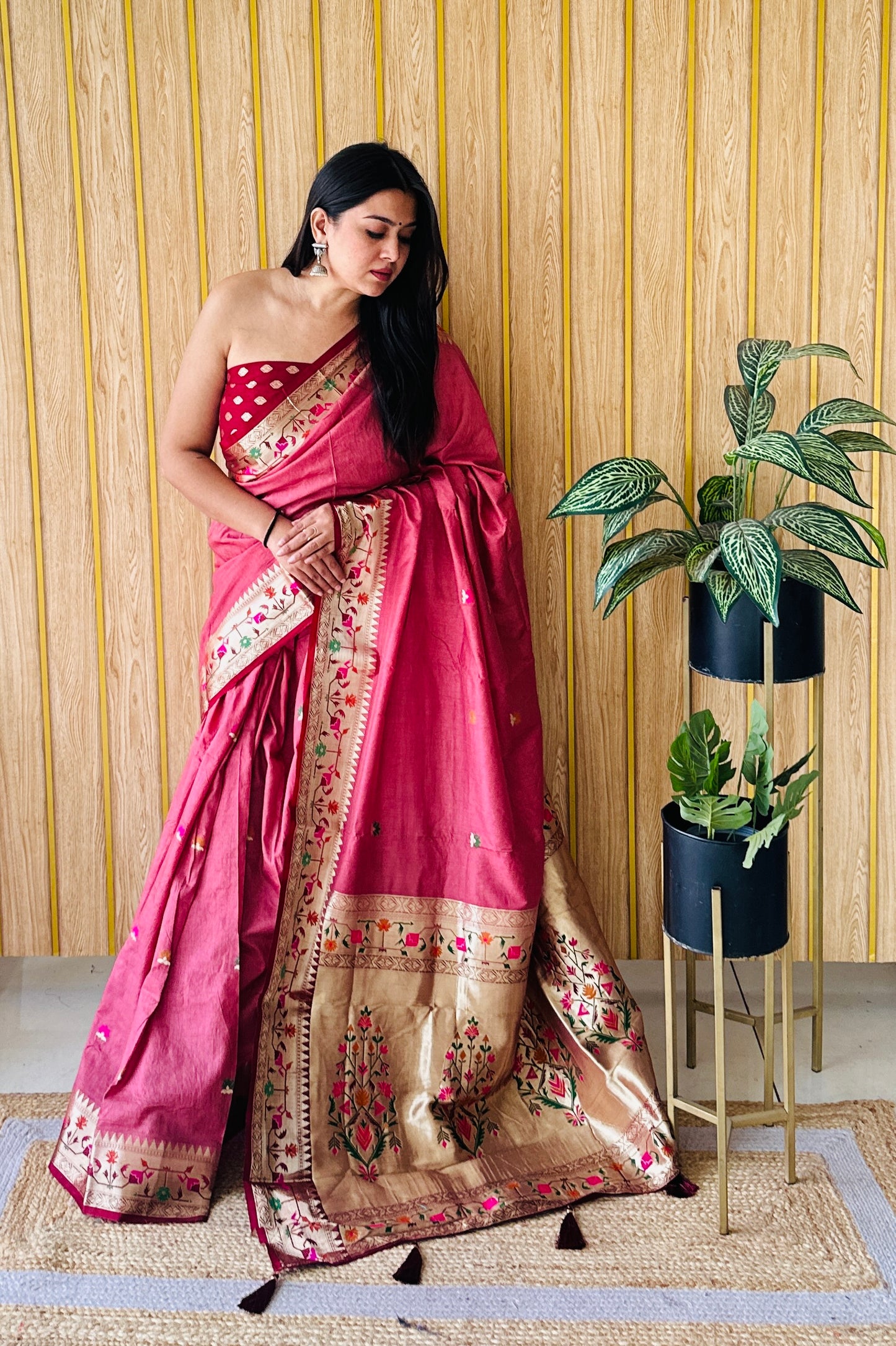 Light Pink Color Premium Quality Paithani Soft  Silk Saree With Buttas Pattern
