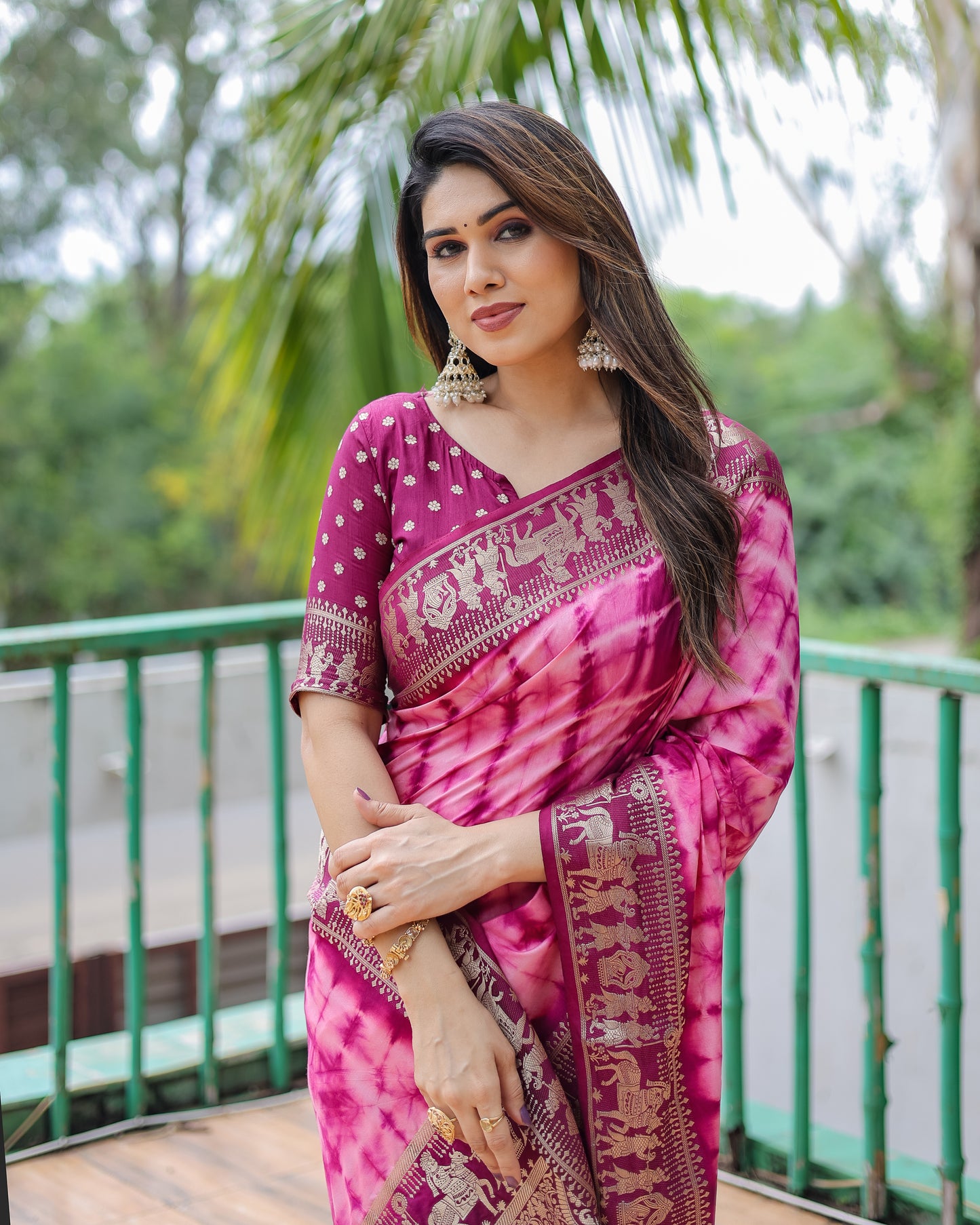 Dark Pink Color Premium And High Quality,Comfortable Sibori Work With Soft Dola Silk Saree