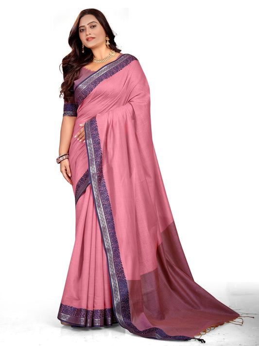 इस त्यौहार के मौसम के लिए गुलाबी रंग की बेहद खूबसूरत मोहिनी प्रीमियम रॉयल लिनन सिल्क साड़ियां