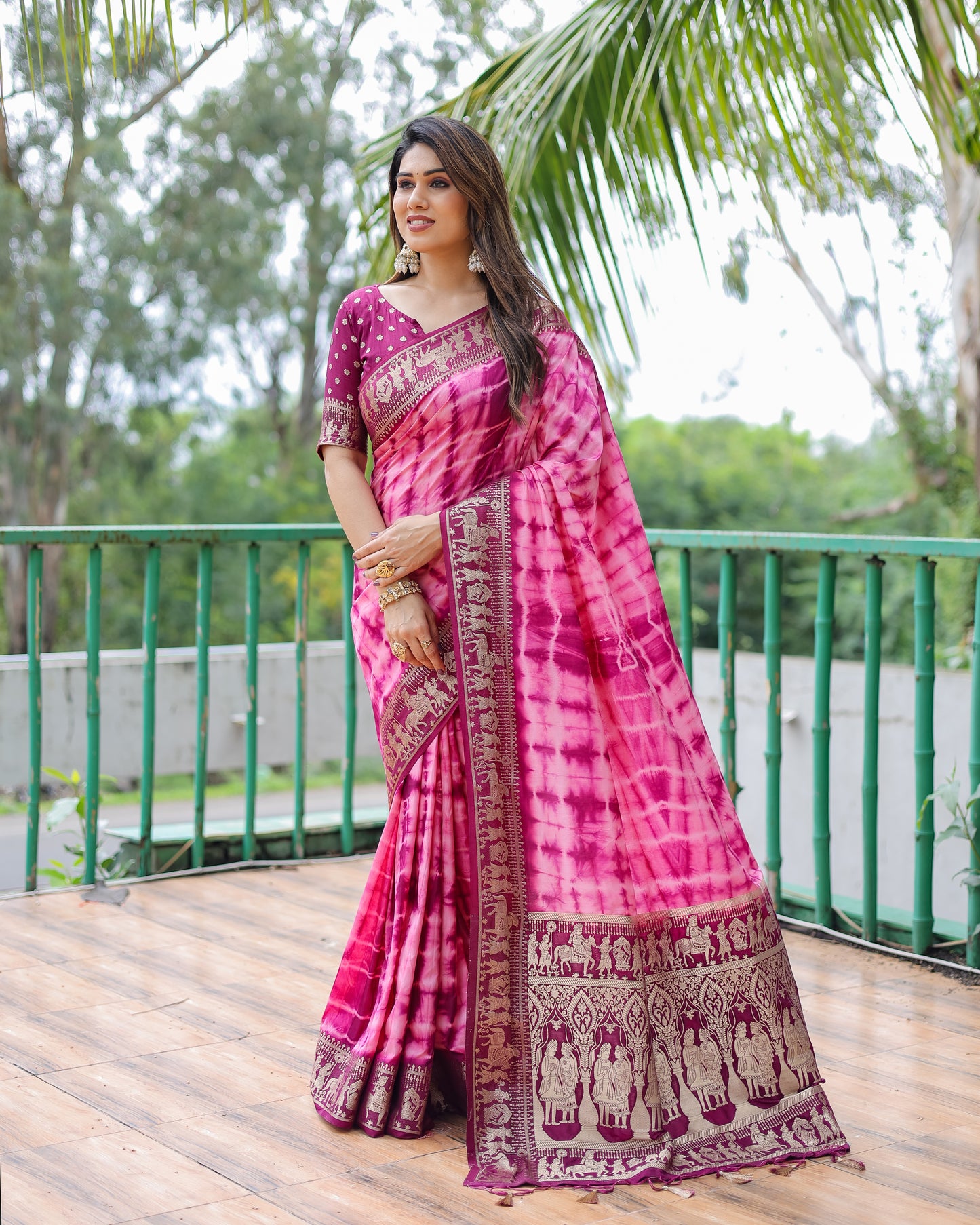 Dark Pink Color Premium And High Quality,Comfortable Sibori Work With Soft Dola Silk Saree