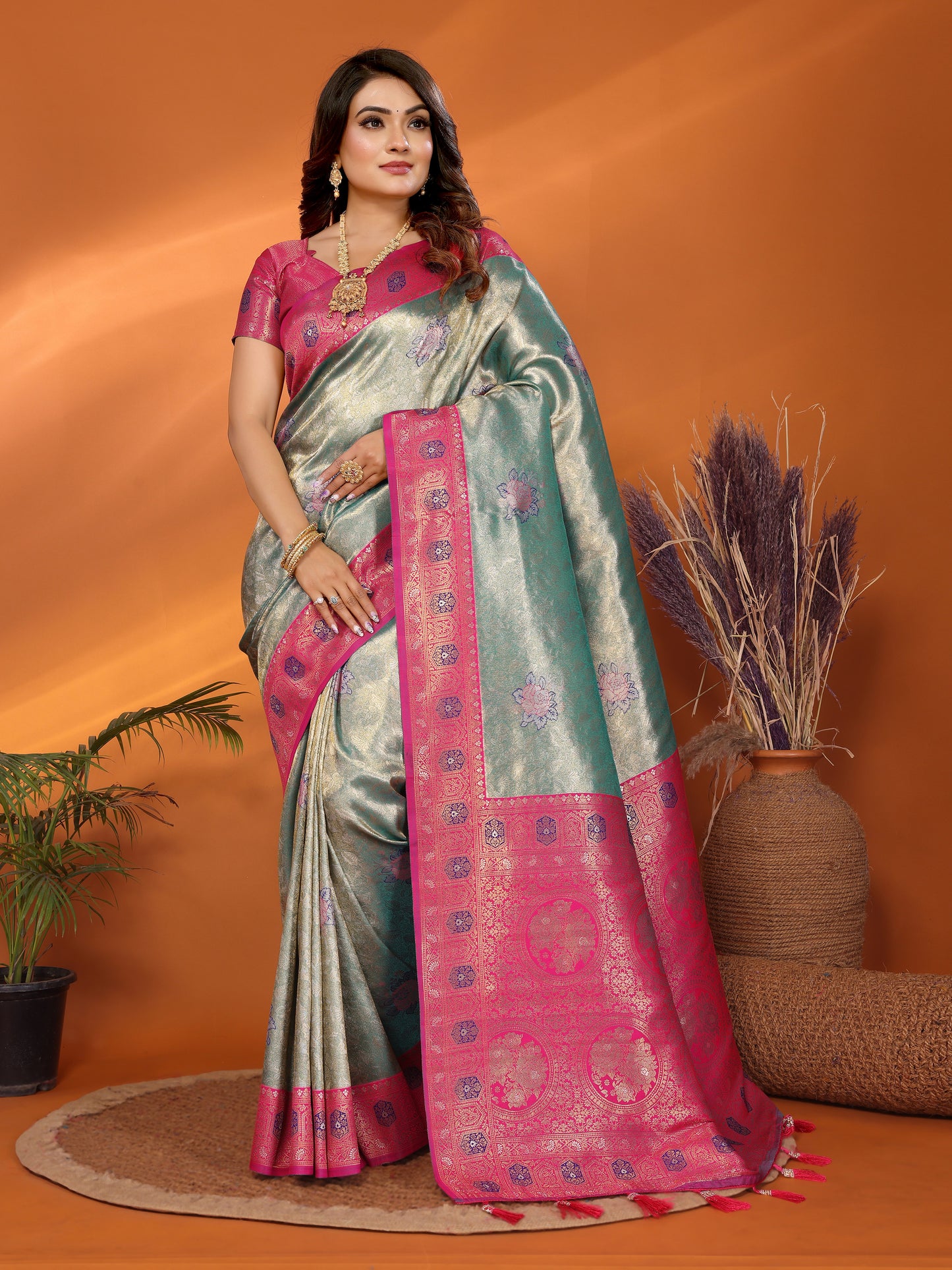 Sky Blue Saroz banarasi tissue silk sarees with all over weaving butties