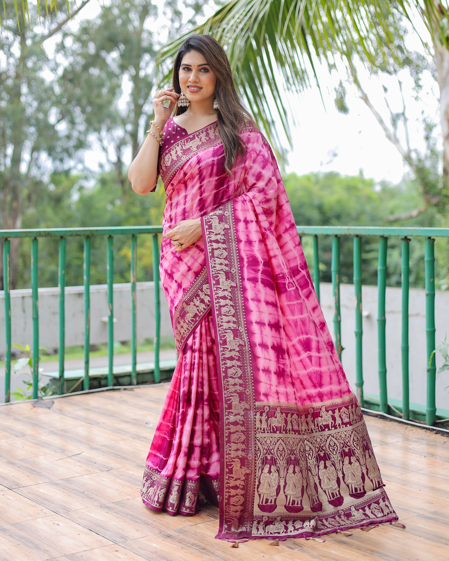Dark Pink Color Premium And High Quality,Comfortable Sibori Work With Soft Dola Silk Saree