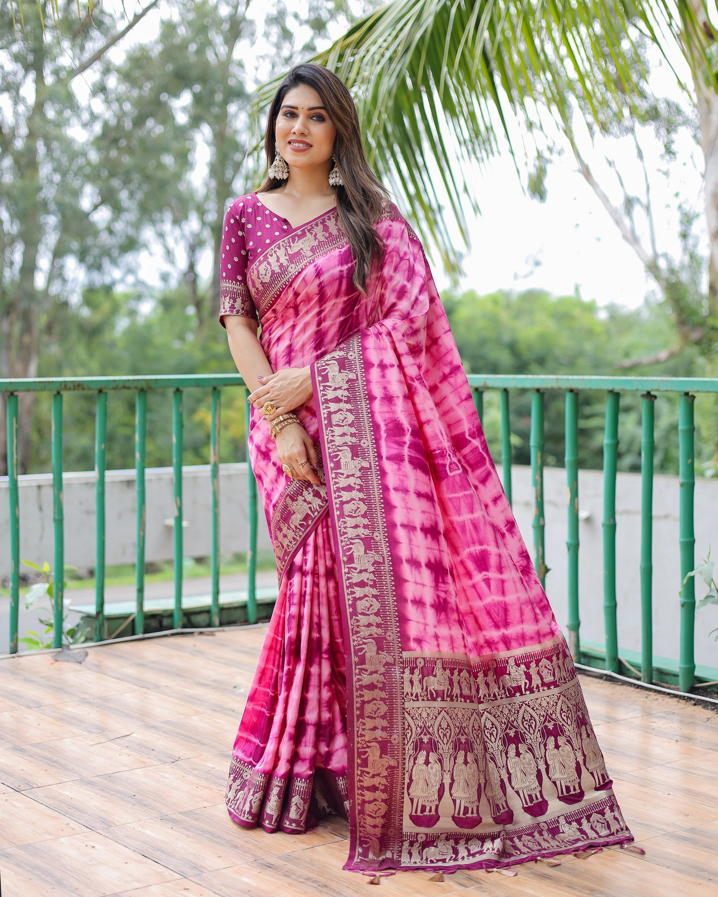 Dark Pink Color Premium And High Quality,Comfortable Sibori Work With Soft Dola Silk Saree