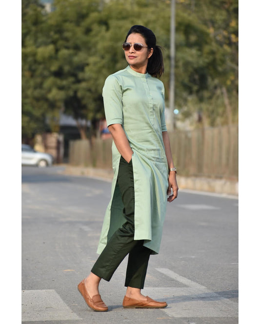 Silk Kurta Set For Indian Party Wear - Silk Straight Kurta Pant Set - Indian Kurta For Women -