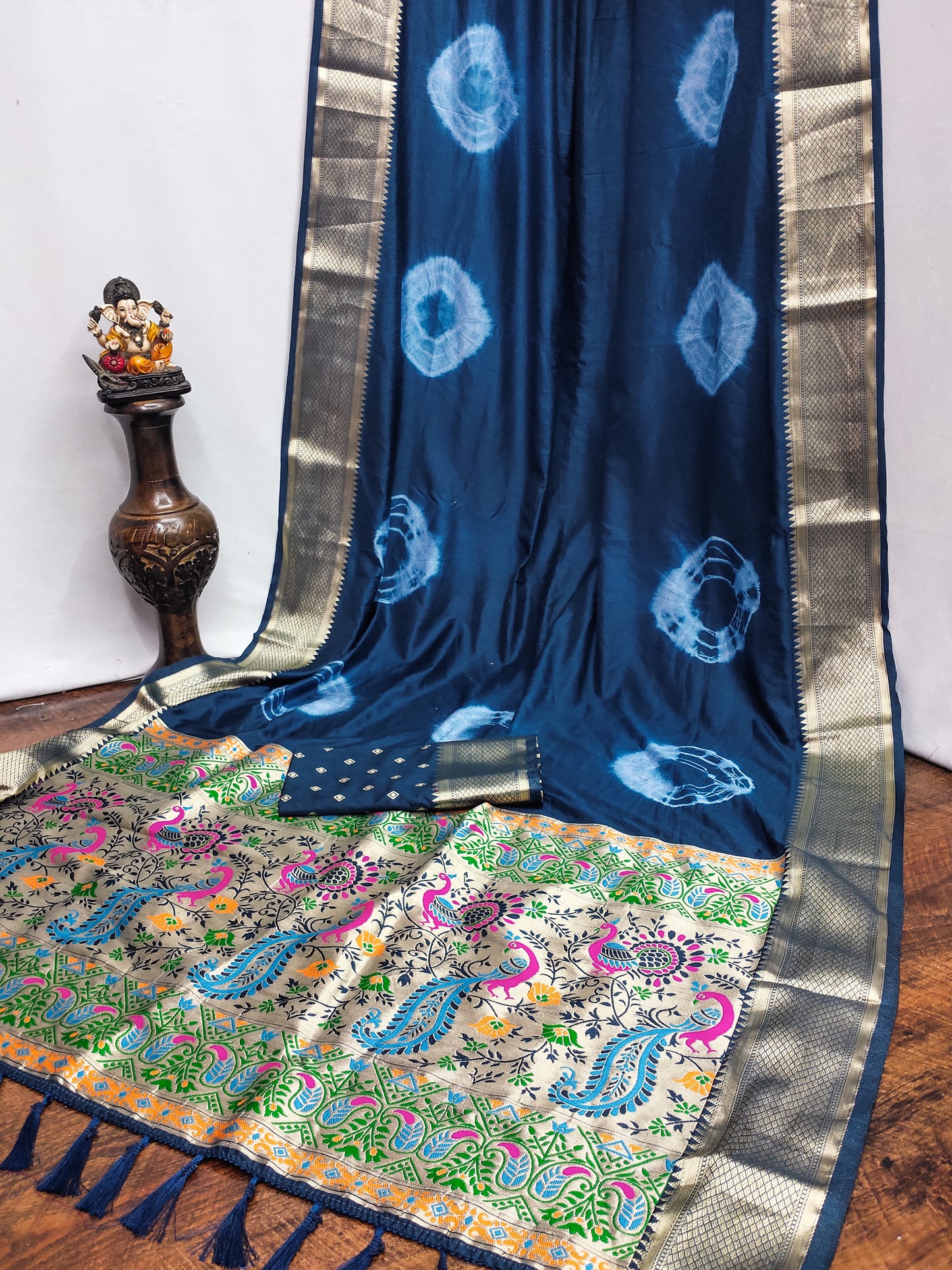 Blue Color Premium And High Quality,Comfortable Sibori Work With Soft Dola Silk Drapes