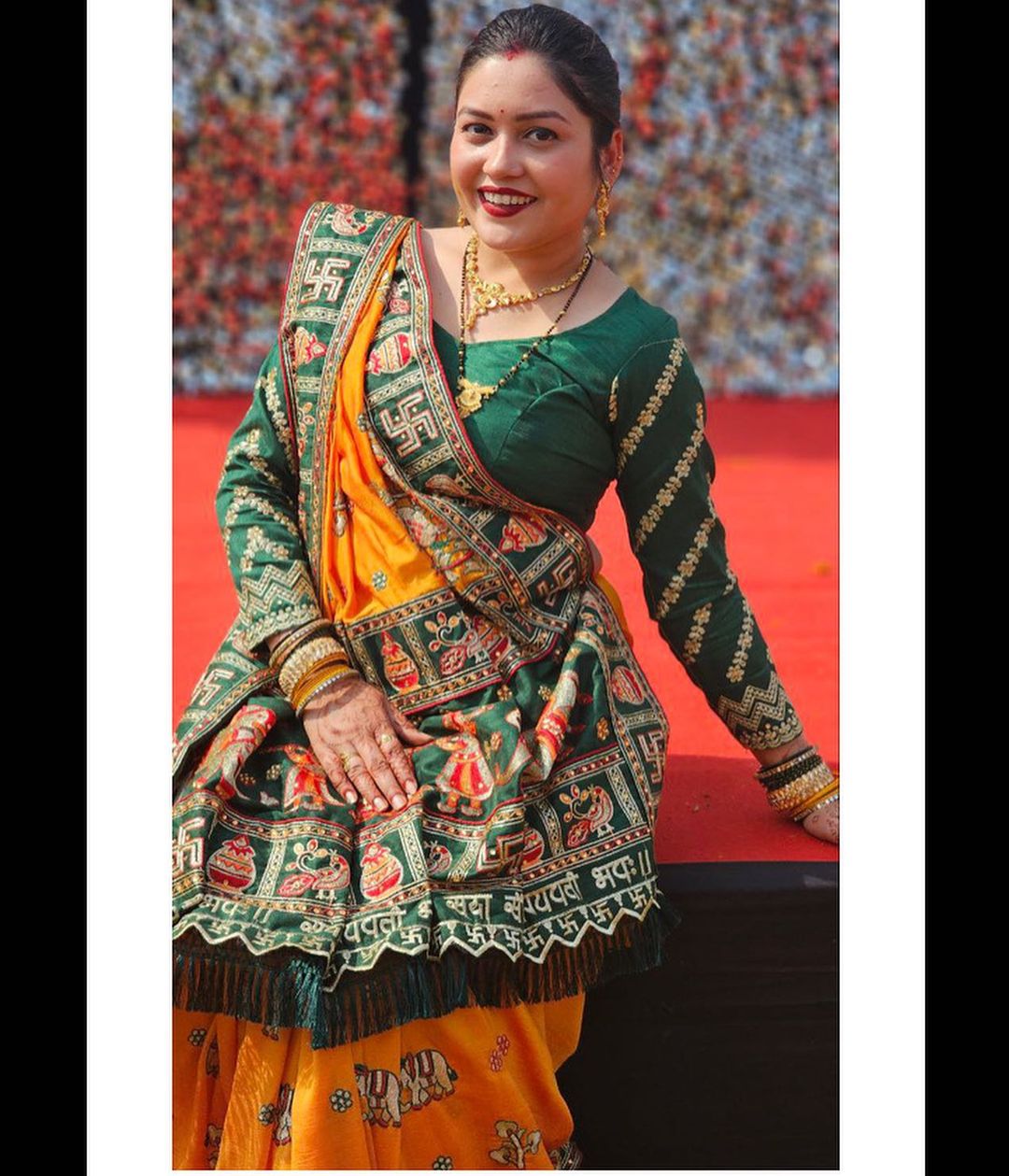 Orange Yellow Green Colour Shubha Tiwari Embroiderd Panter Patola Saree For Special Occasion