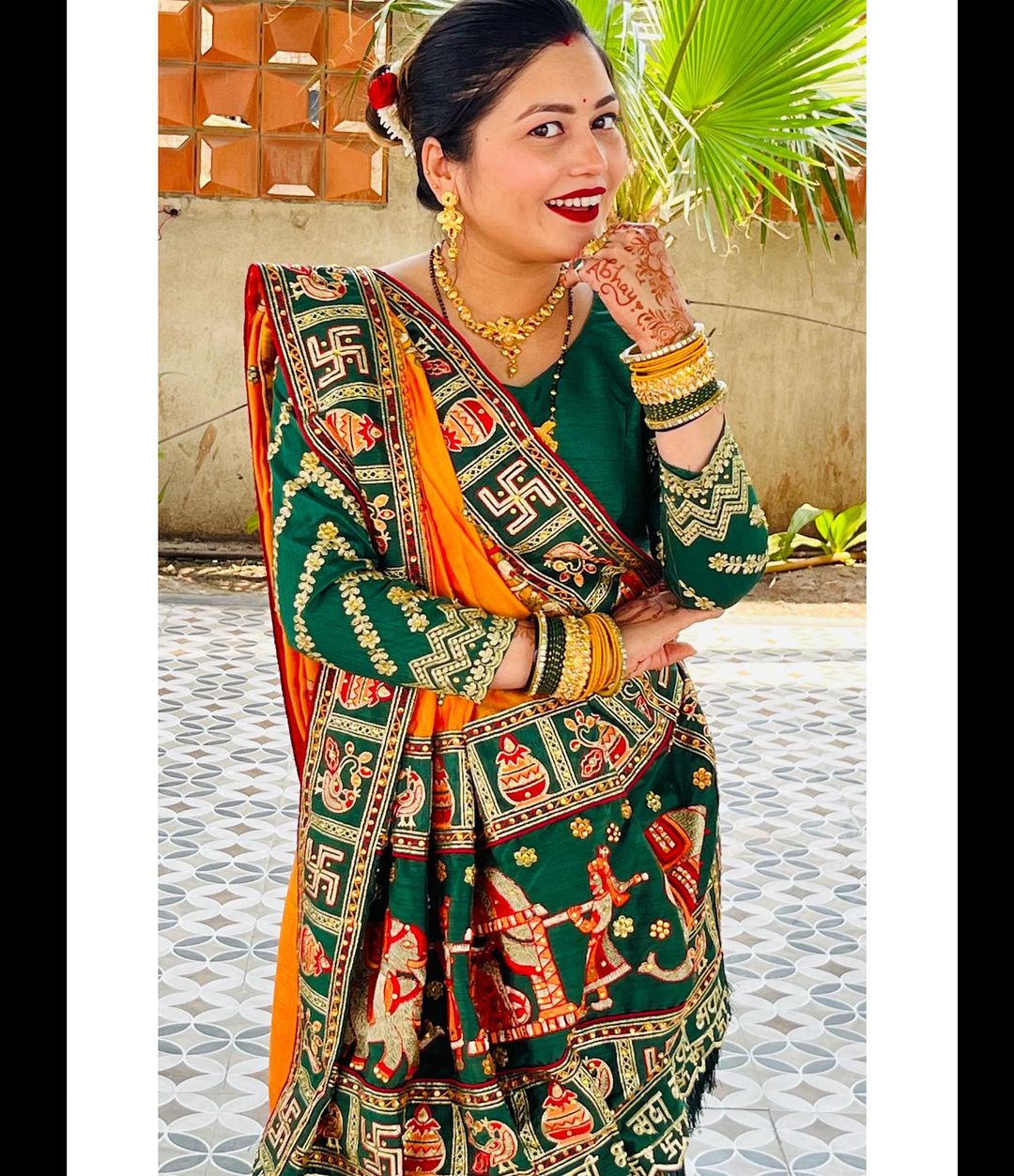 Orange Yellow Green Colour Shubha Tiwari Embroiderd Panter Patola Saree For Special Occasion