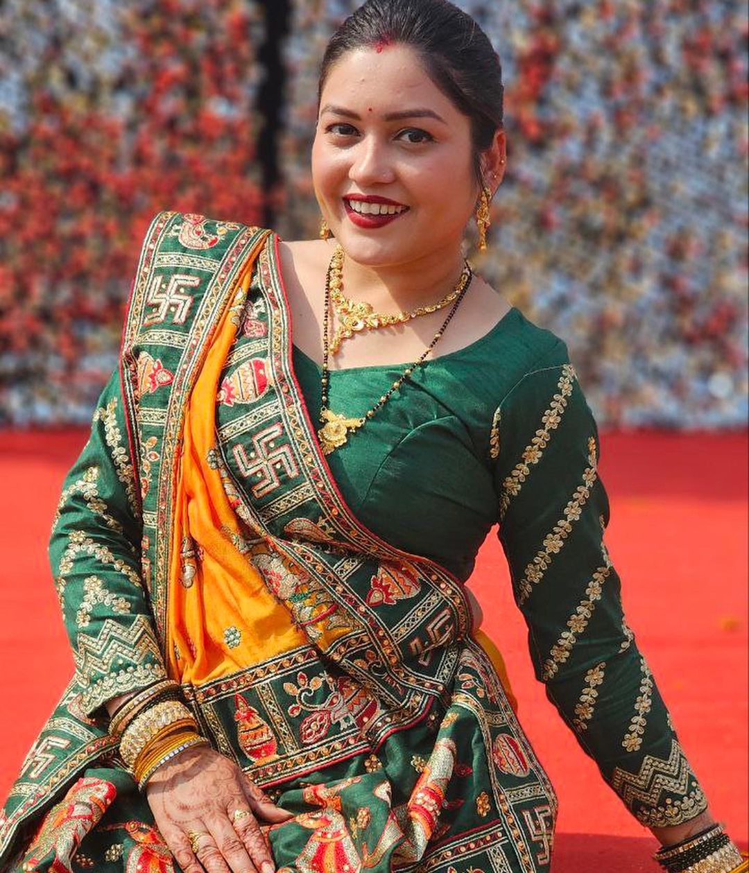 Orange Yellow Green Colour Shubha Tiwari Embroiderd Panter Patola Saree For Special Occasion