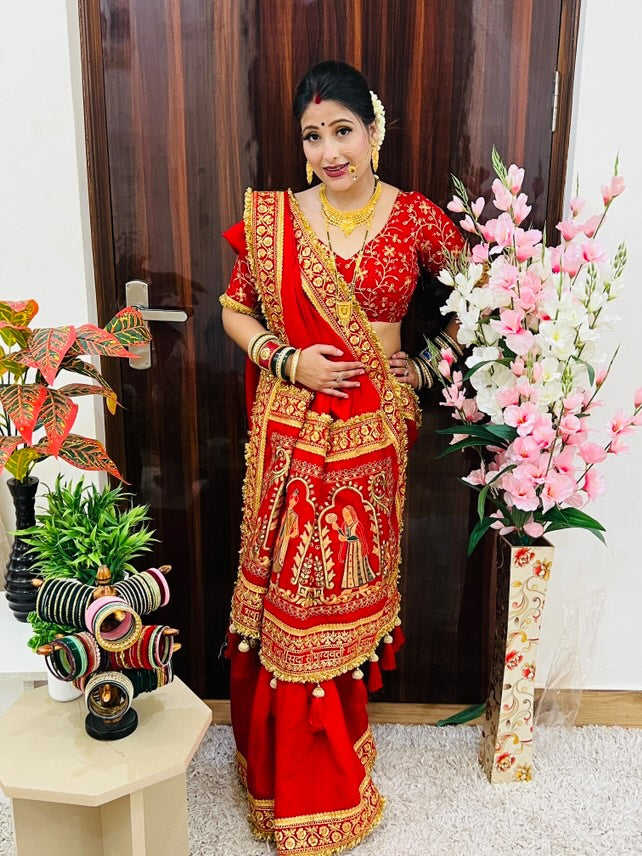 Wedding Special Red Gold Panetar Saree With Blouse