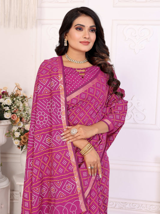 गुलाबी अंबा शुद्ध पटोला और बंधेज पैटर्न मुलायम सूती हल्के वजन की साड़ी