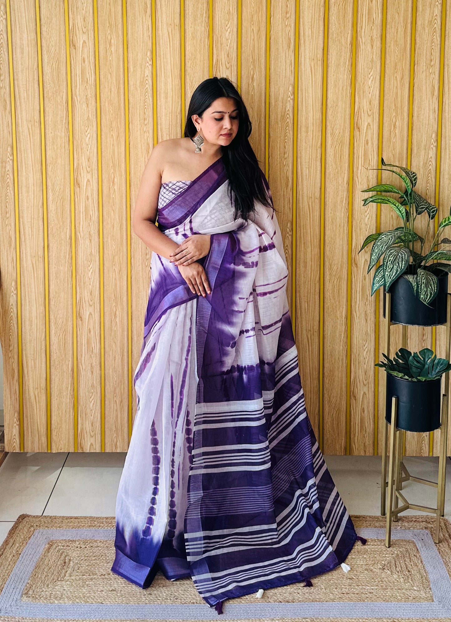 Purple Color Soft Linen Cotton Digital Print Saree Very Premium And Rich Quality