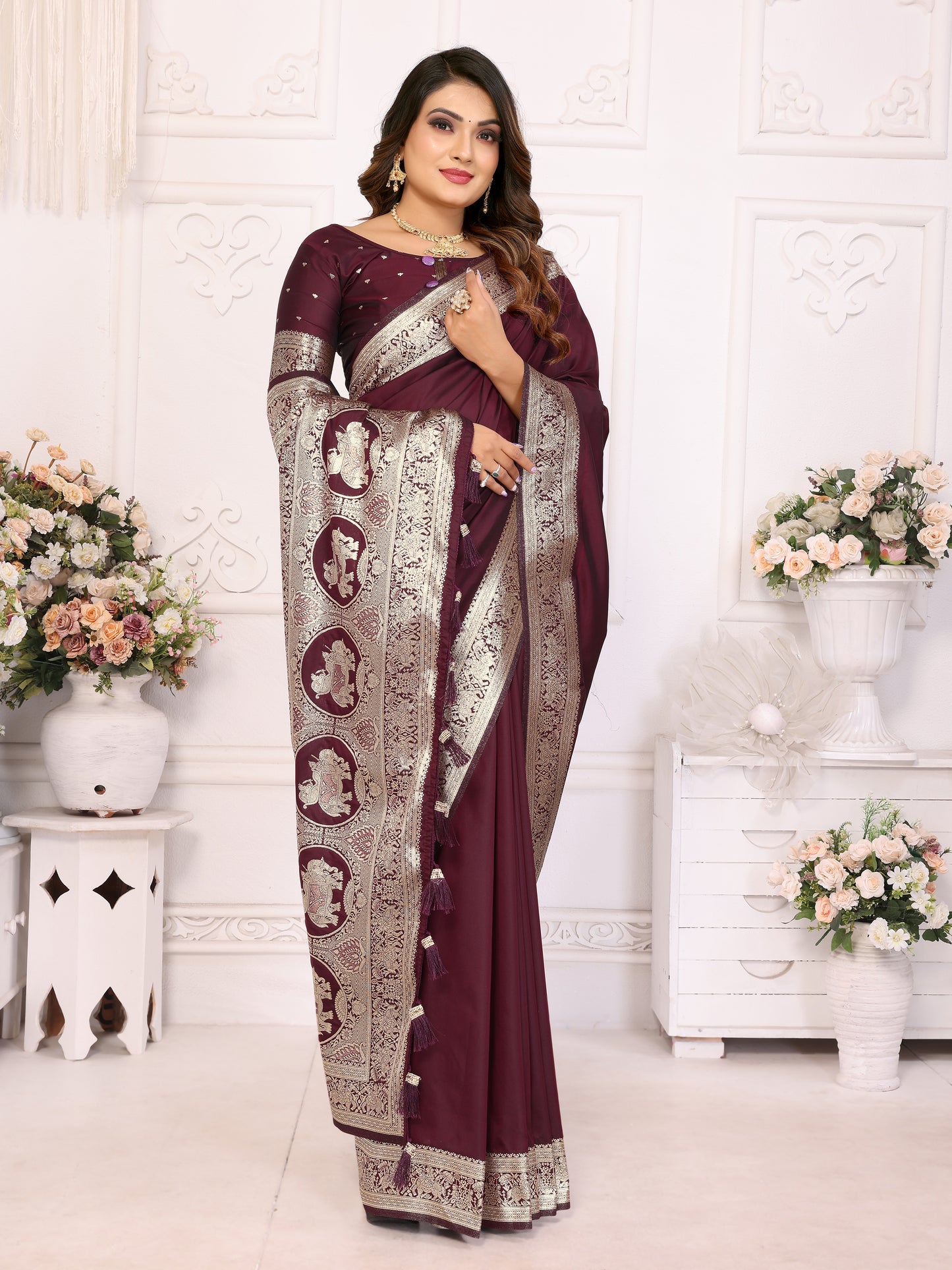 Maroon Rani Banarasi silk saree with beautiful Gala weaving exclusive work soft comfy