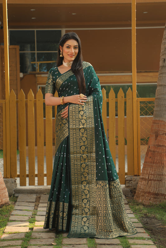 Green Toral Bandhej Kanjivaram silk saree with Zari Weaving Rich Pallu