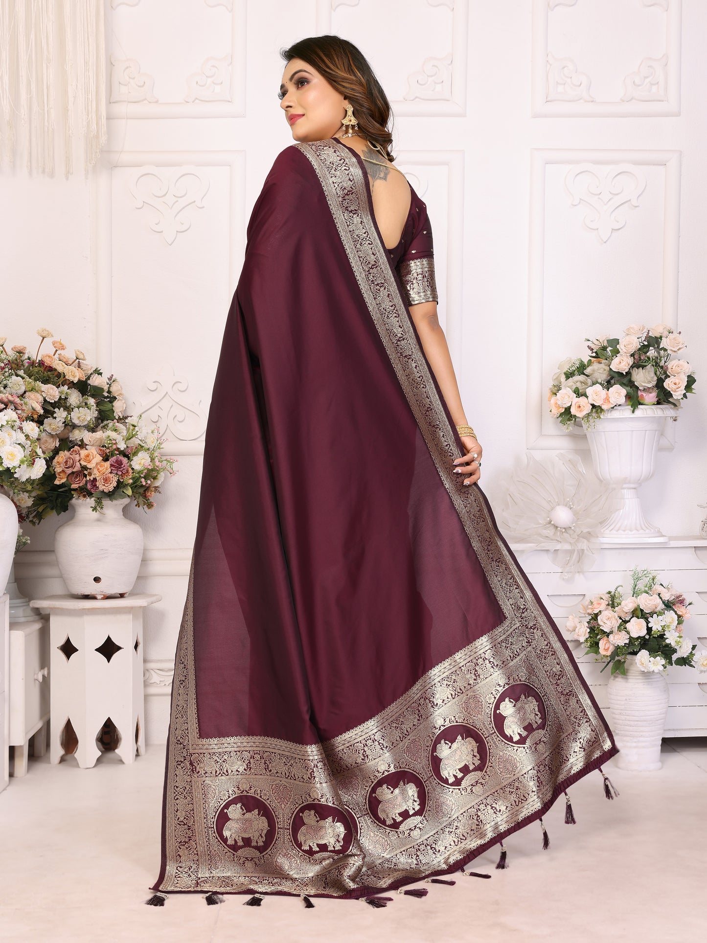 Maroon Rani Banarasi silk saree with beautiful Gala weaving exclusive work soft comfy