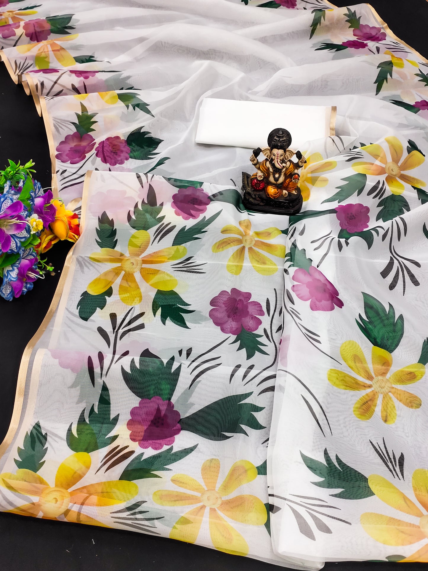 White Color Traditional And Classic With Best Quality Organza Digital Print