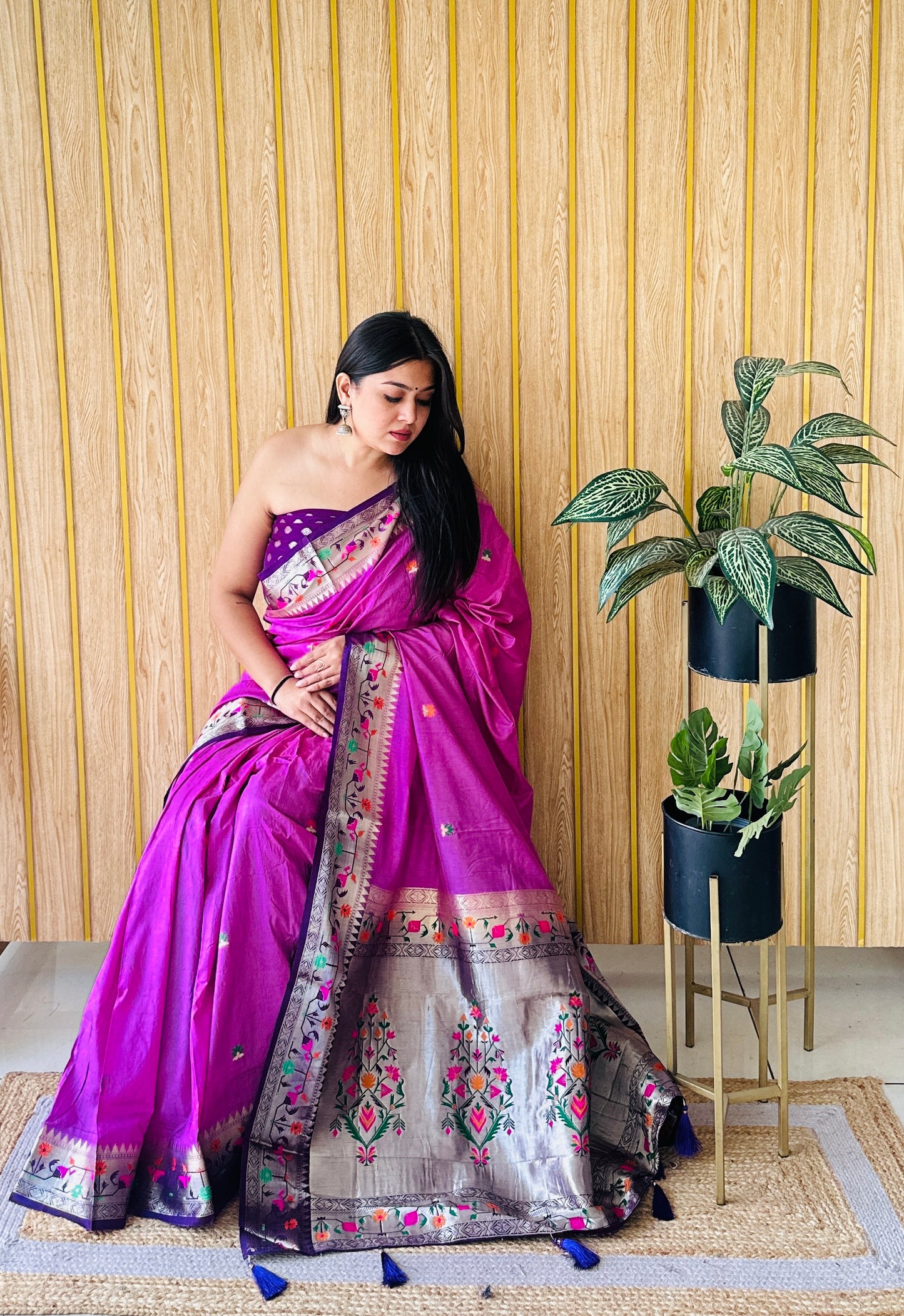 Pink Color Premium Quality Paithani Soft  Silk Saree With Buttas Pattern