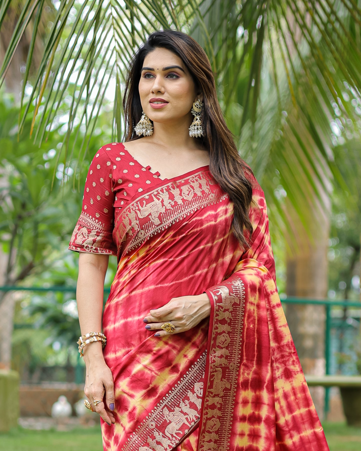 Red Color Premium And High Quality,Comfortable Sibori Work With Soft Dola Silk Saree