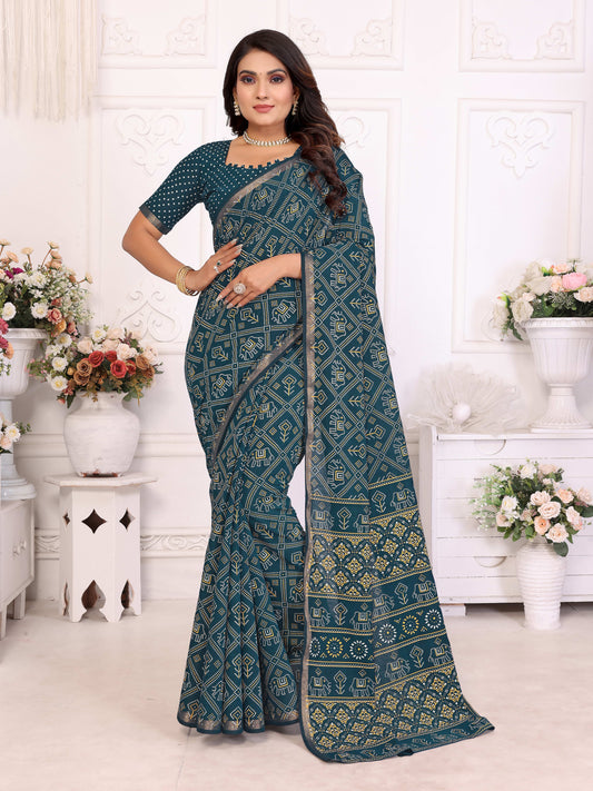 चैती अंबिका शुद्ध पटोला और बंधेज पैटर्न नरम सूती हल्के वजन की साड़ी