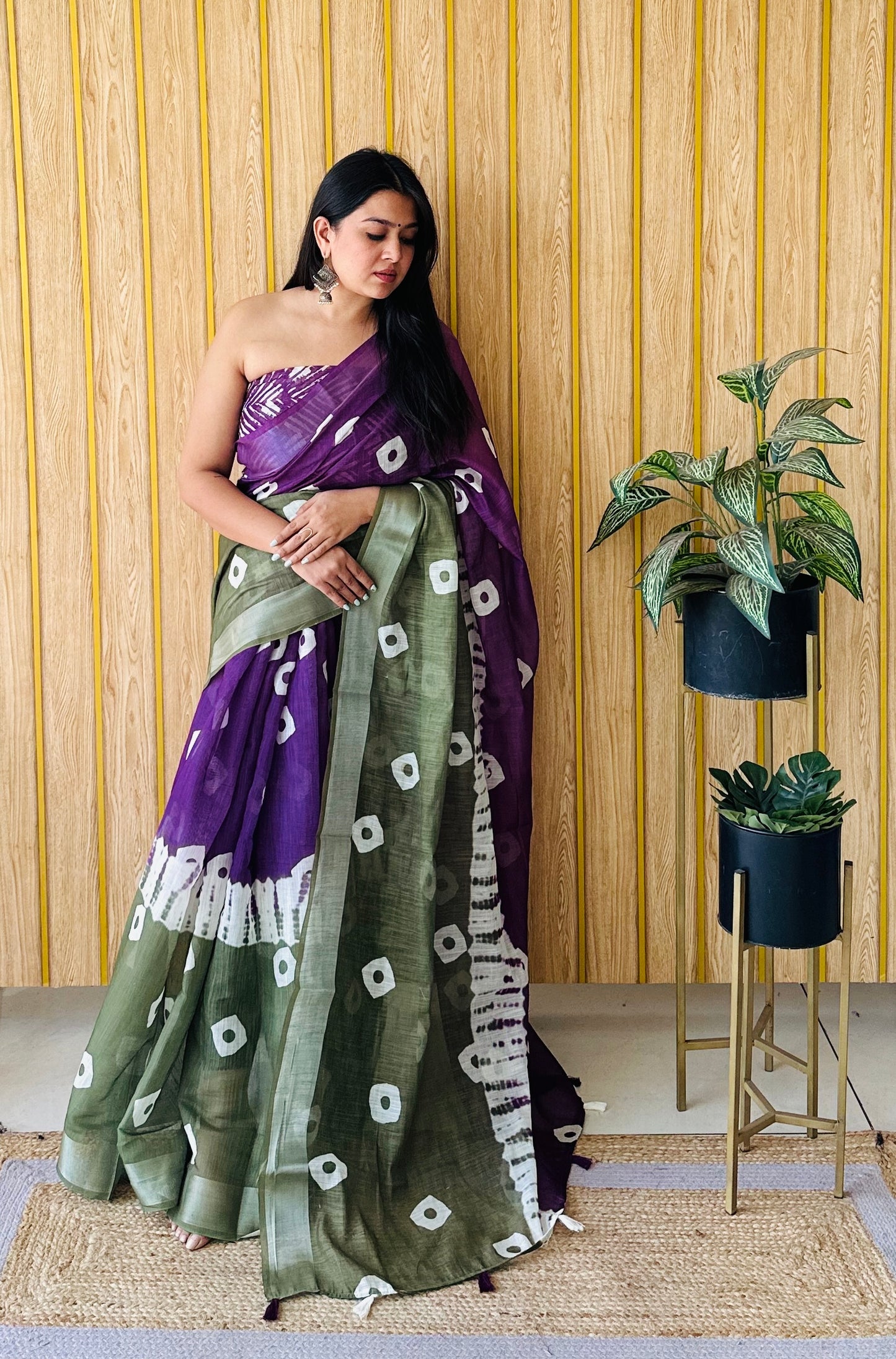 Purple Color Soft Linen Cotton Digital Print Saree Very Premium And Rich Quality