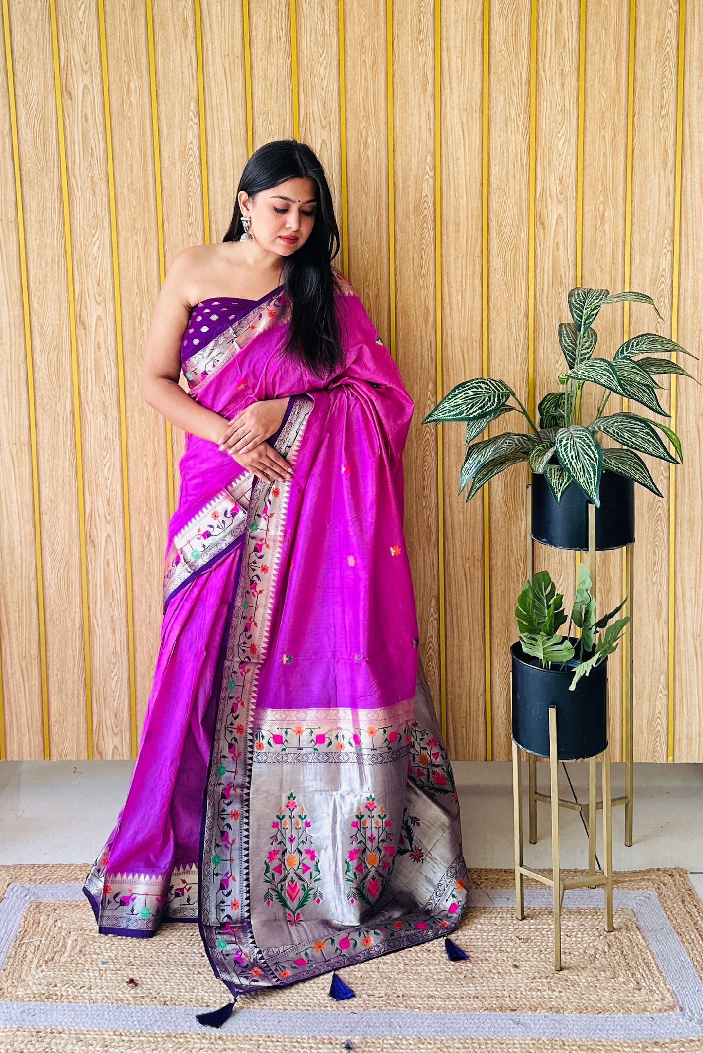 Pink Color Premium Quality Paithani Soft  Silk Saree With Buttas Pattern