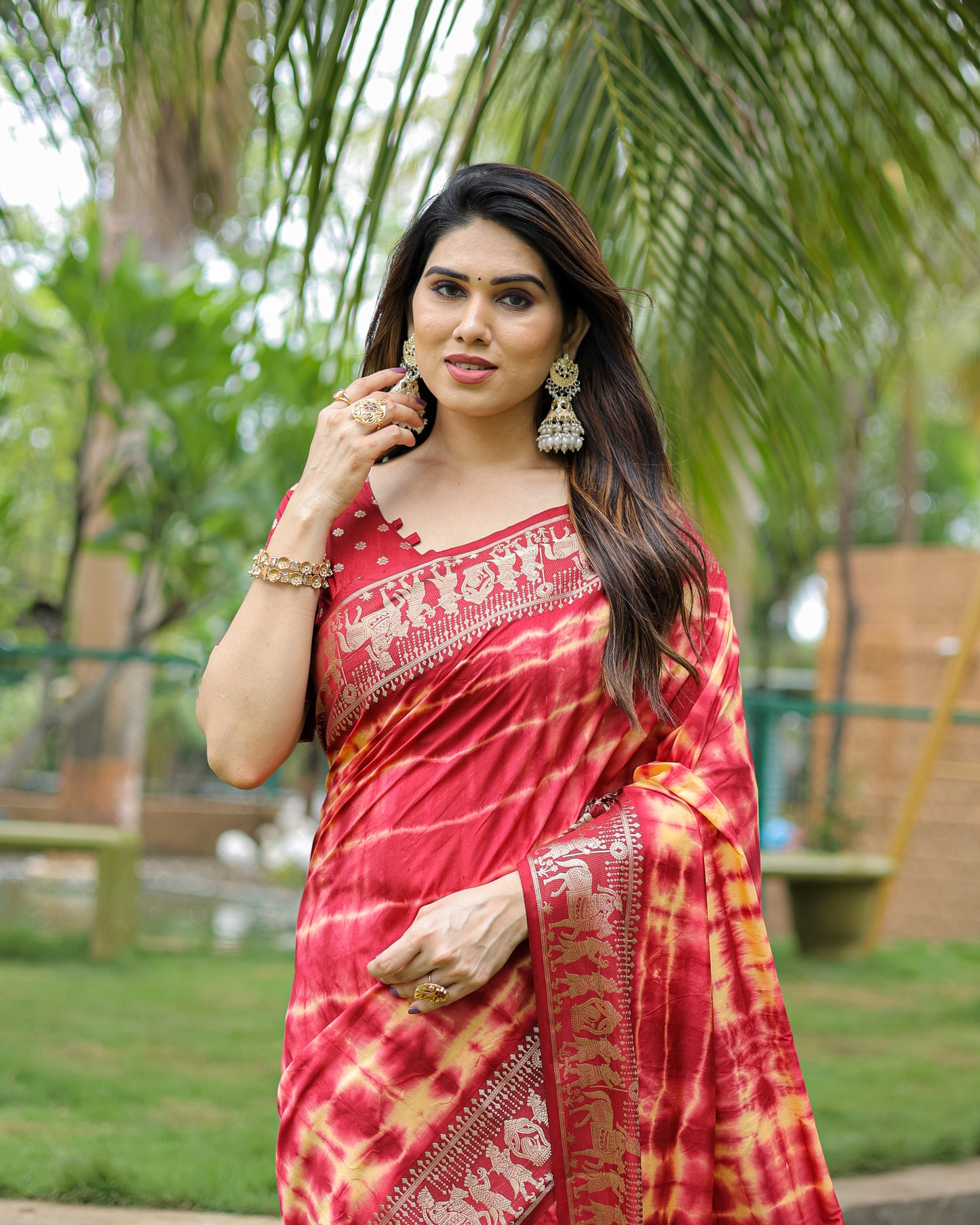 Red Color Premium And High Quality,Comfortable Sibori Work With Soft Dola Silk Saree