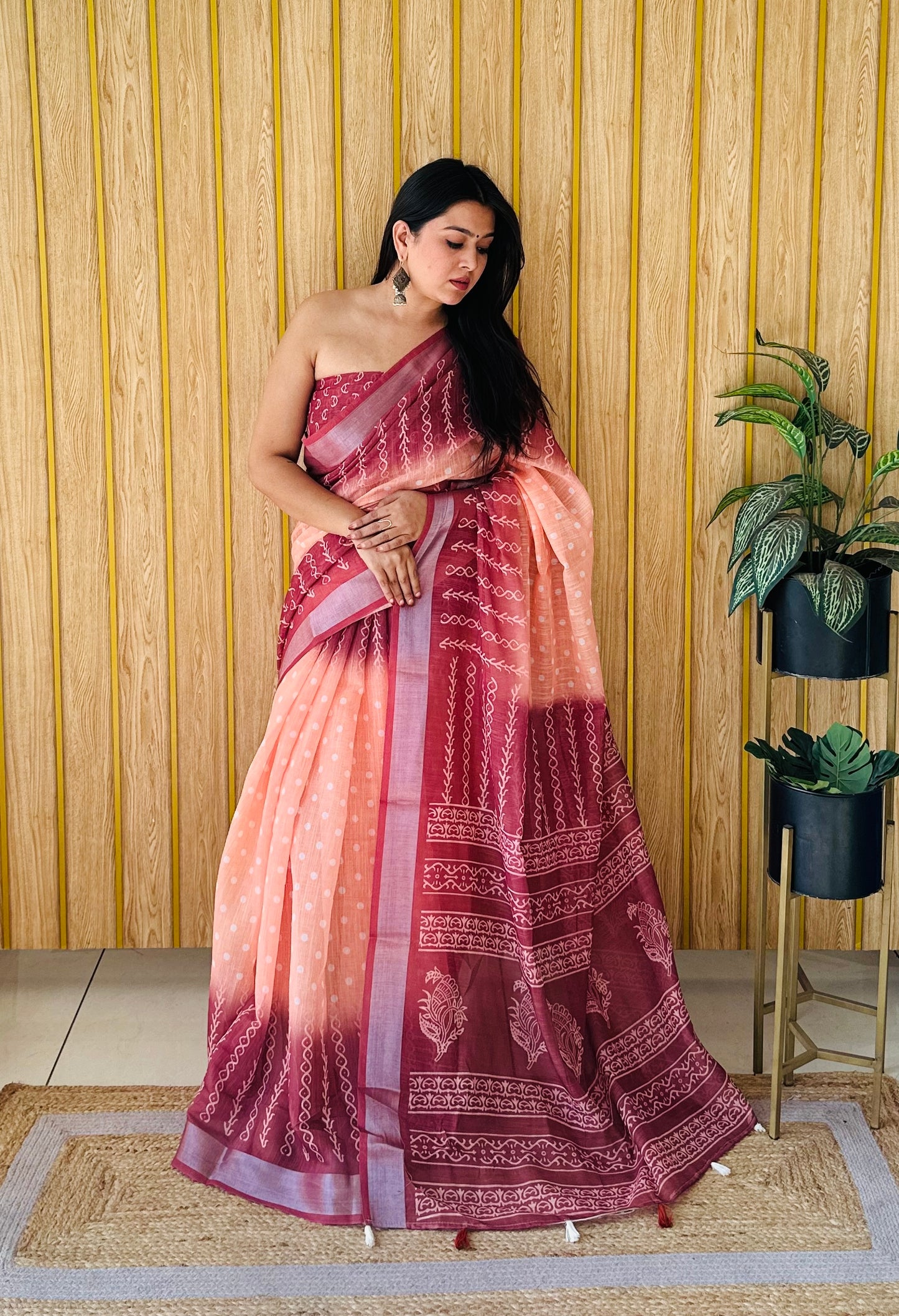 New Concept Premium And Rich Soft Linen Cotton Digital Print Saree With Silver Border